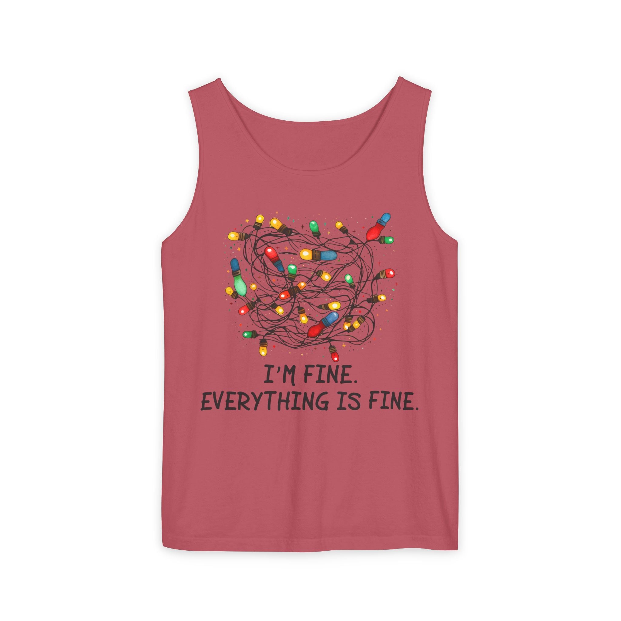 I'm Fine Everything is Fine Tank Top, Tangled Christmas Lights Tank Top, Unisex Xmas Graphic Tee, Christmas Lights Tank top