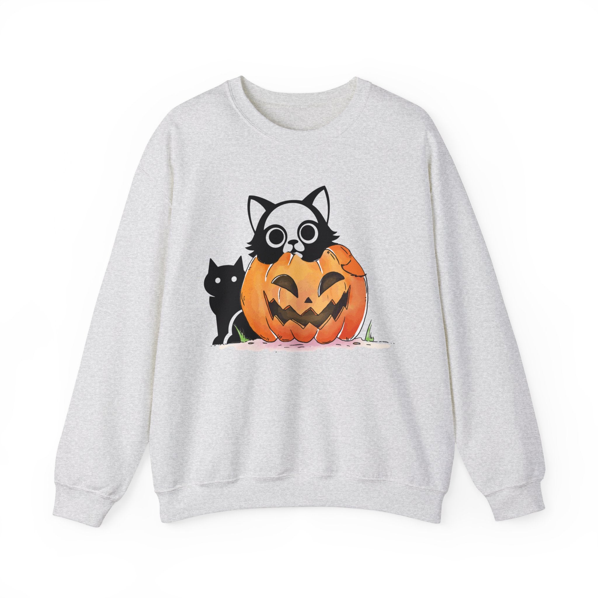 Black Cat Pumpkin Sweatshirt, Halloween Sweatshirt, Pumpkin shirt, Fall Sweatshirt for Women, Halloween Crewneck, Spooky Season, Bat top