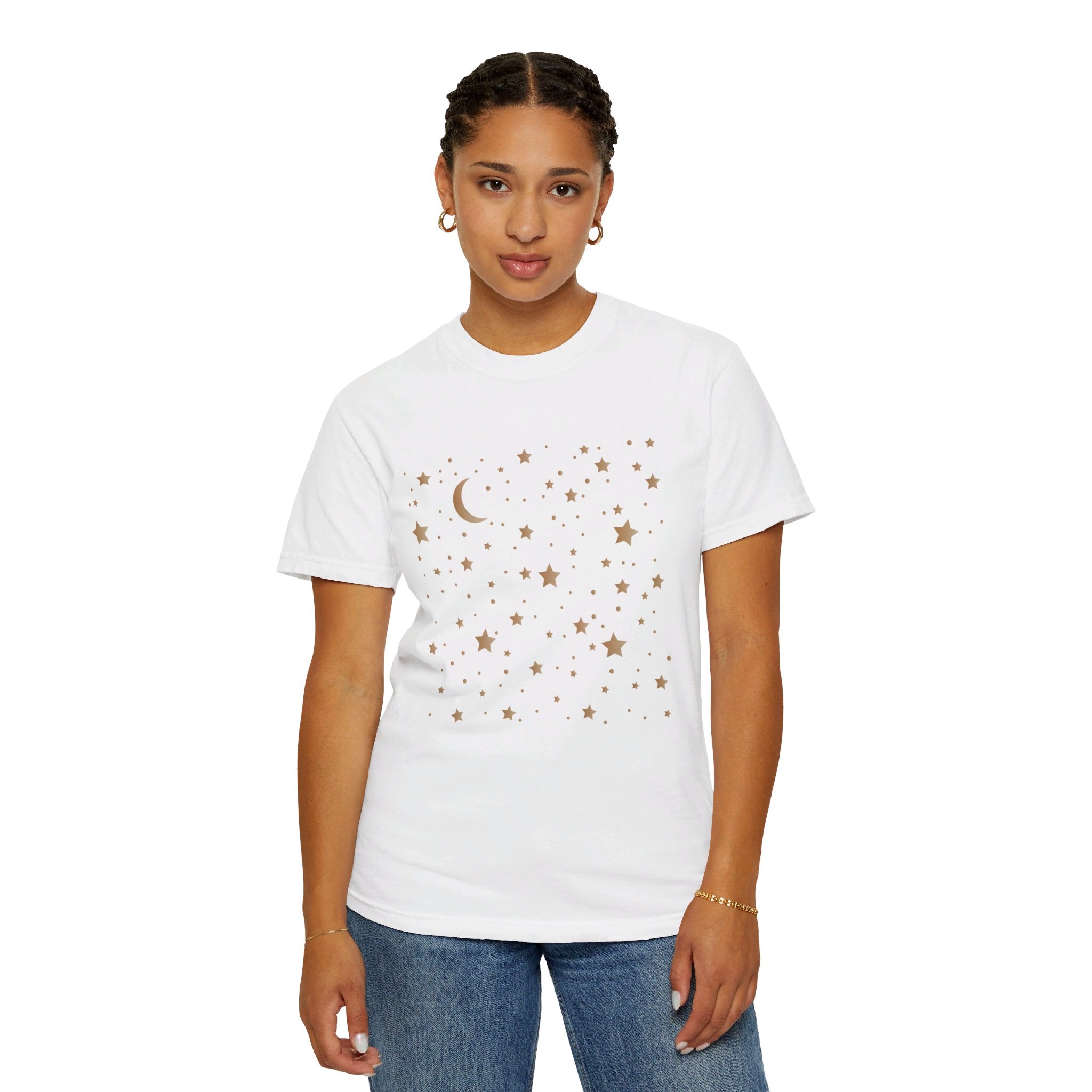 Moon and Stars Celestial T-Shirt, Boho Moon And Stars Shirt, Gold Stars Shirt, Mystical Moon and Stars Shirt, Astronomy Shirt