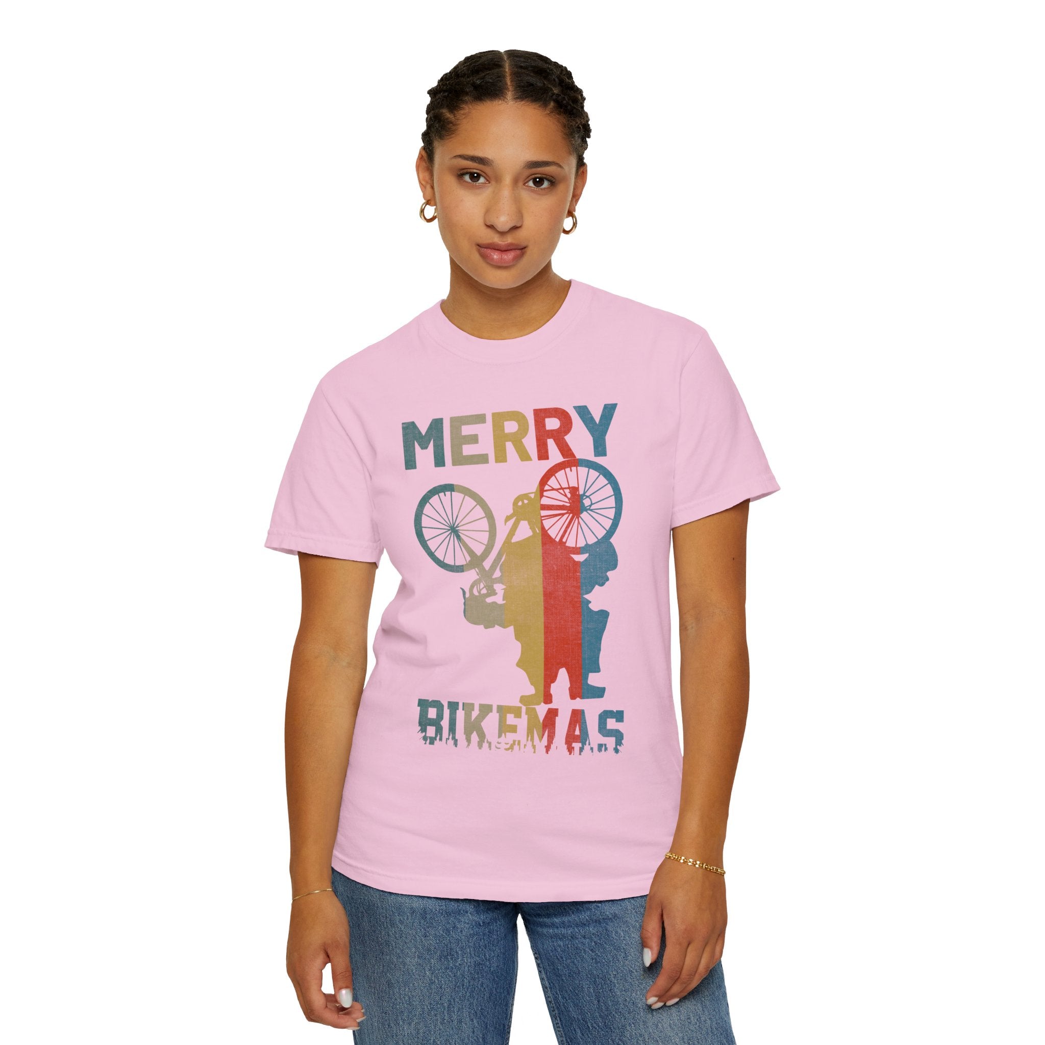 Retro Vintage Christmas Cyclist Shirt, Merry Bikemas Tshirt, Christmas shirt, Holiday shirt, Holiday Gifts