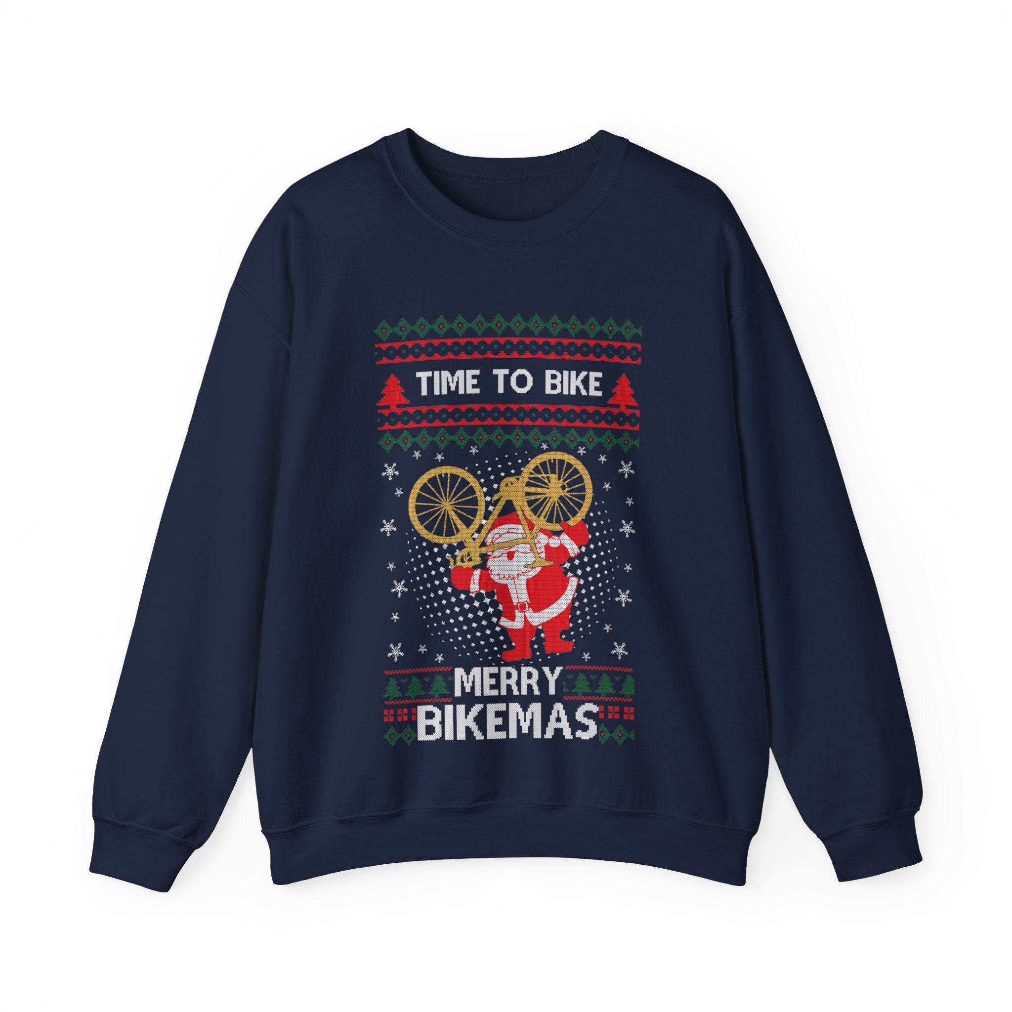 Ugly Christmas Cyclist Santa Sweatshirt, Time to Bike Shirt, Funny Bicycle Ugly Christmas Sweatshirt, Funny Cycling Shirt