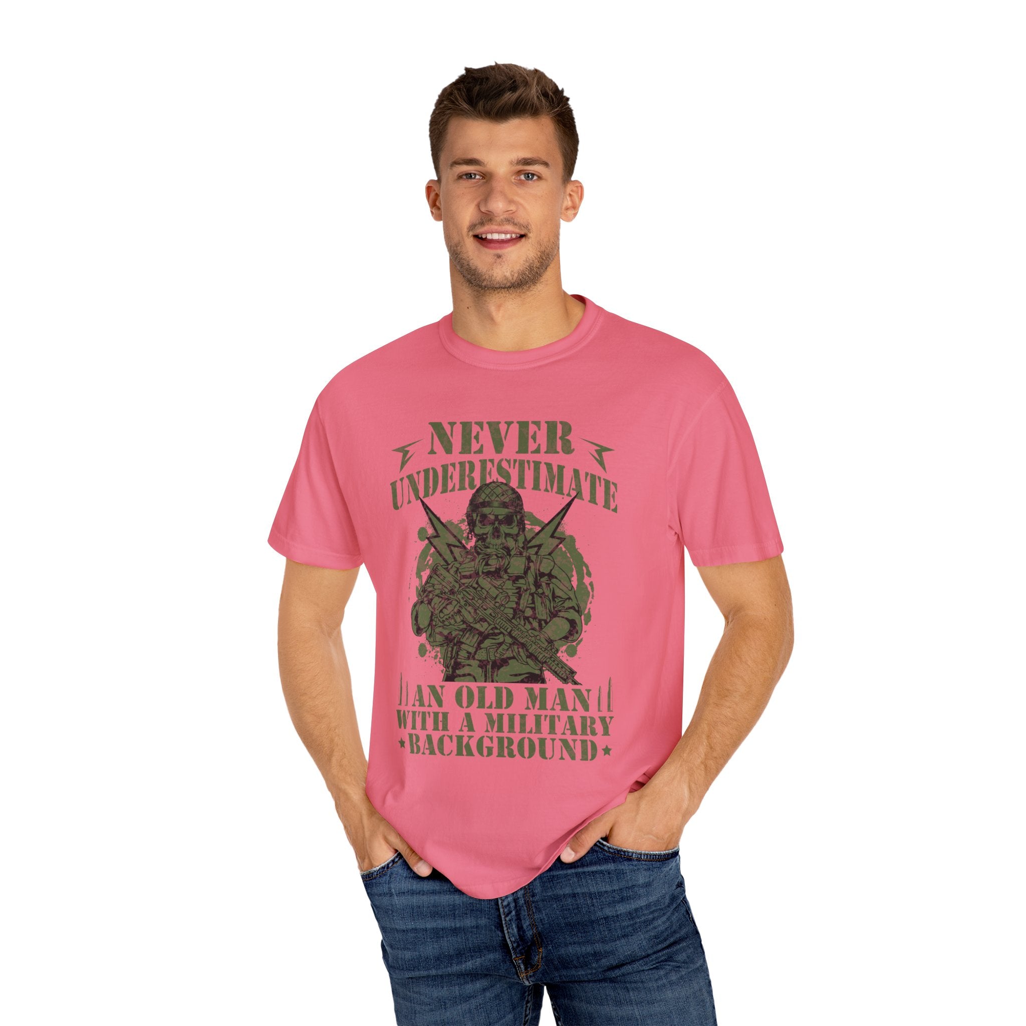 Never Underestimate An Old Man With A Military Background Shirt, American Flag Tee, US Veteran Shirt, Veterans Day Shirt, 4th of July Shirt