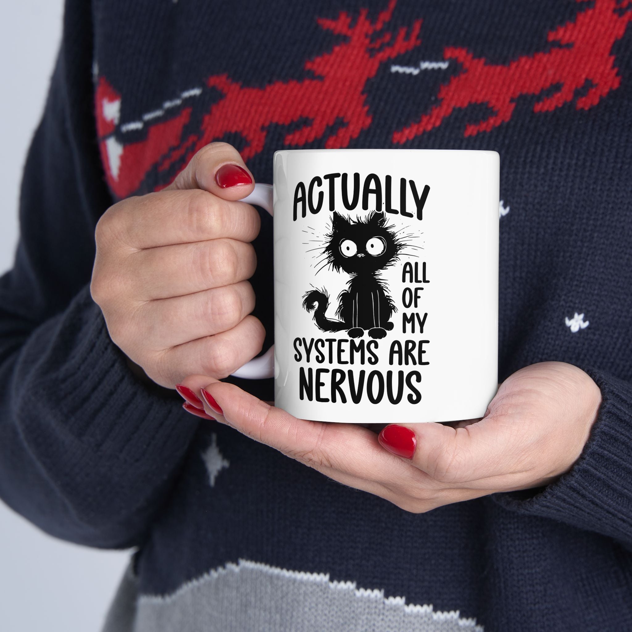 Actually All of My Systems Are Nervous Mug, Mental Health Coffee Mug, Raccoon Mug, Meme Anxiety Mug, Sarcastic Mugs, Funny Quote Mug, Introvert