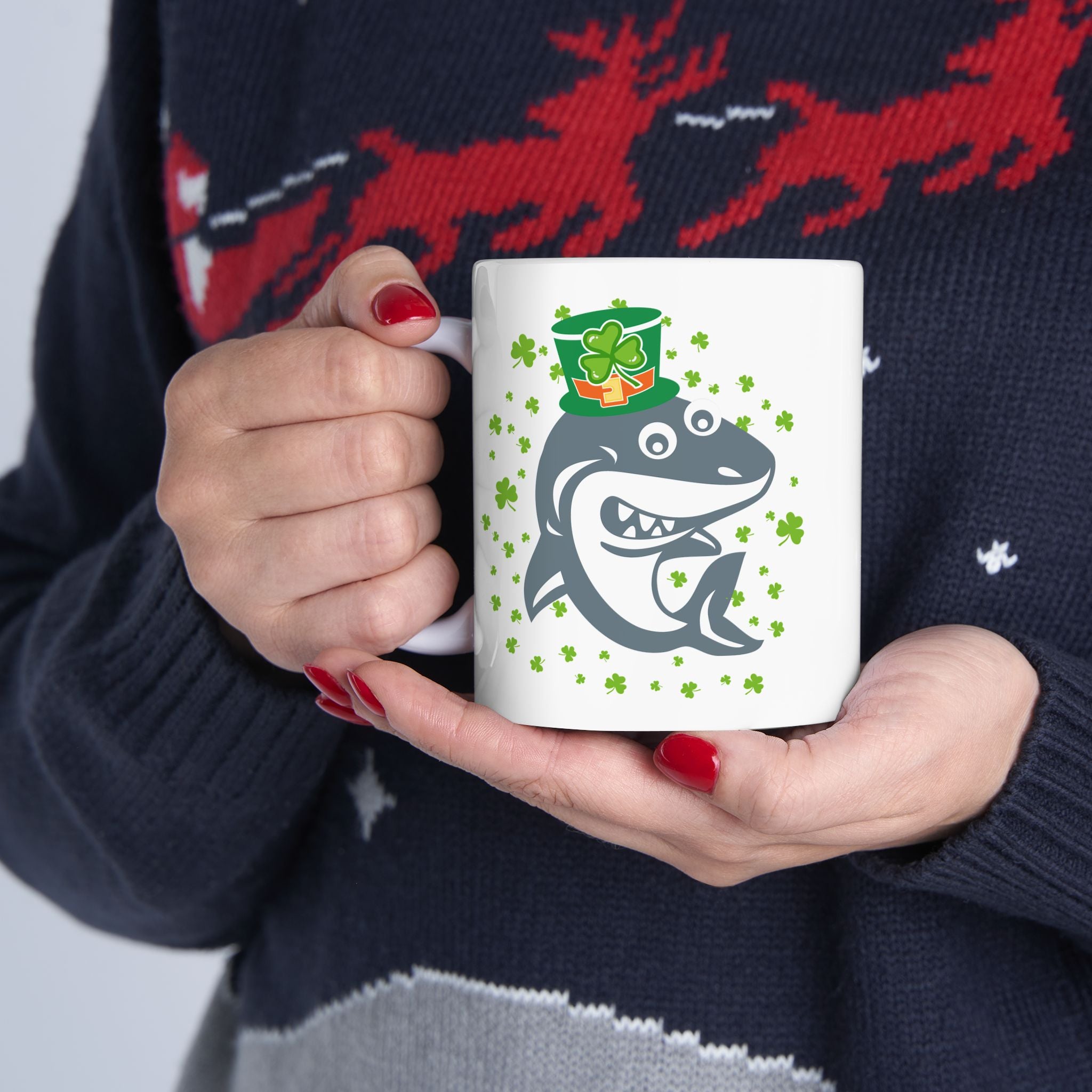 Shamrock Shark Funny St Patrick's Day Coffee Mug, Irish Shark Coffee Mug, St Paddy's Funny Mug For Her, Birthday Present For Him