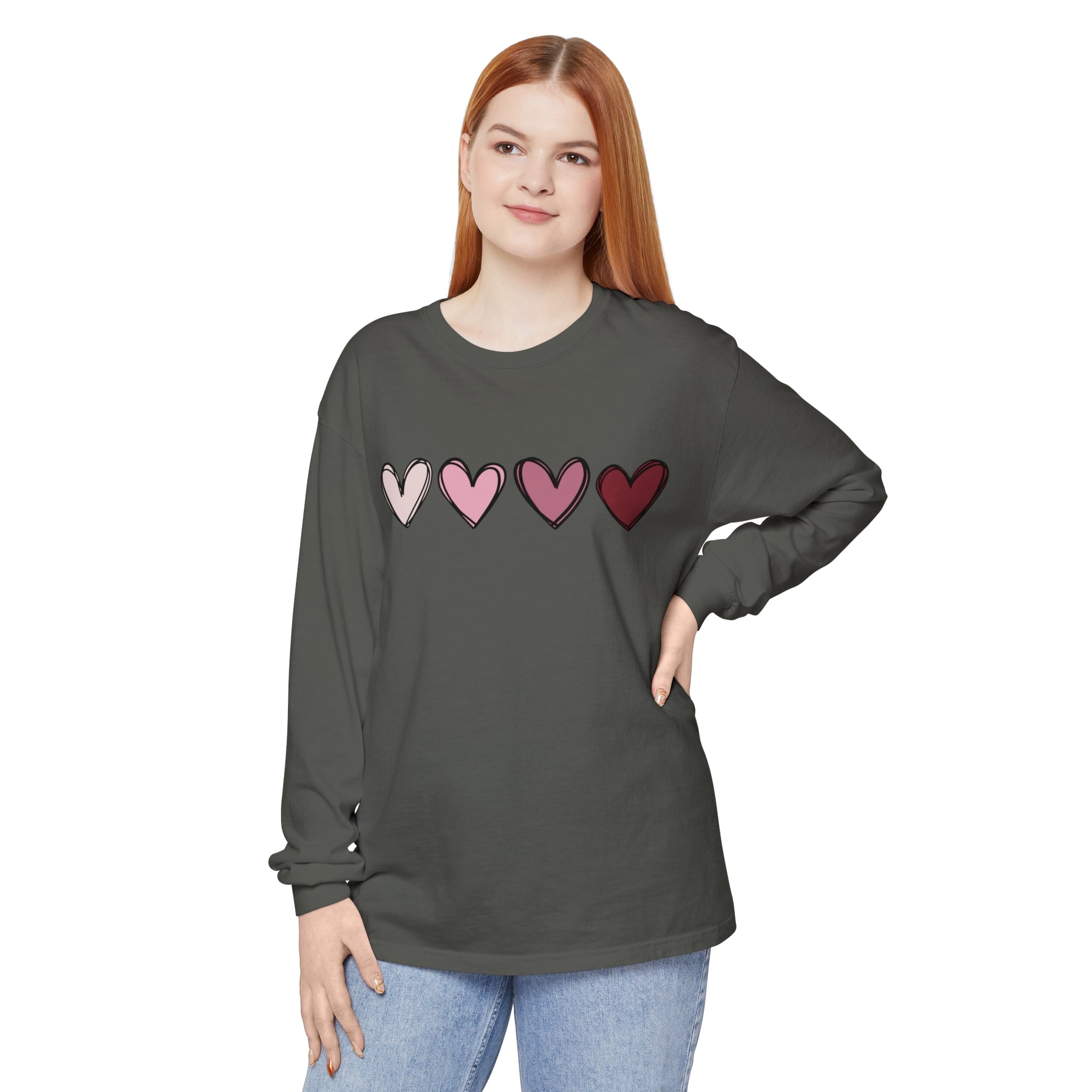 Valentine Double Heart Long Sleeve T-Shirt, Cute Valentine Shirt, Valentine Long Sleeve Shirt, Vintage Valentine Sweatshirt, Love Heart Long Sleeve Tee