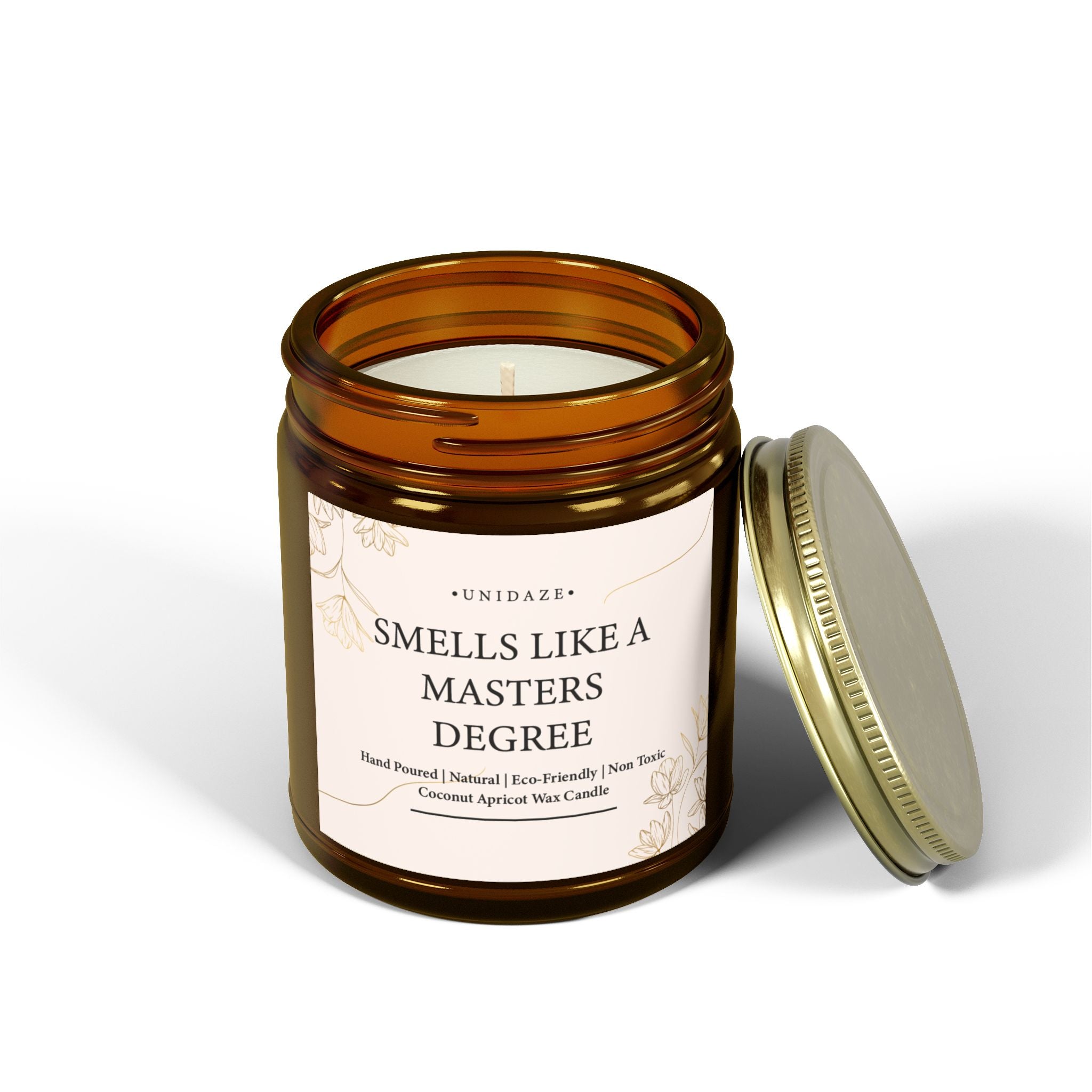 Smells Like A Masters Degree Scented Coconut Candle, Hand Poured 4 oz. 9 oz. Glass Jar, Two Degrees Hotter, Minimal, Graduation Gift, MBA MS MA