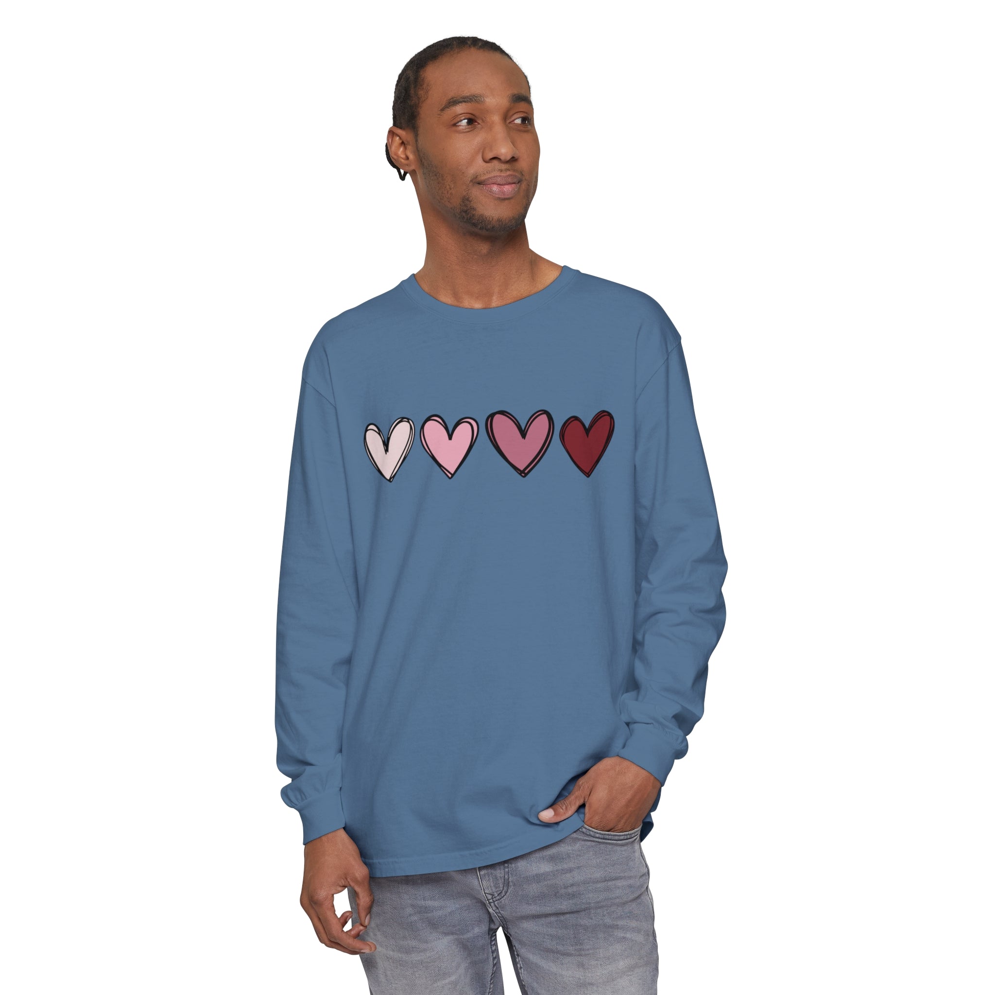 Valentine Double Heart Long Sleeve T-Shirt, Cute Valentine Shirt, Valentine Long Sleeve Shirt, Vintage Valentine Sweatshirt, Love Heart Long Sleeve Tee