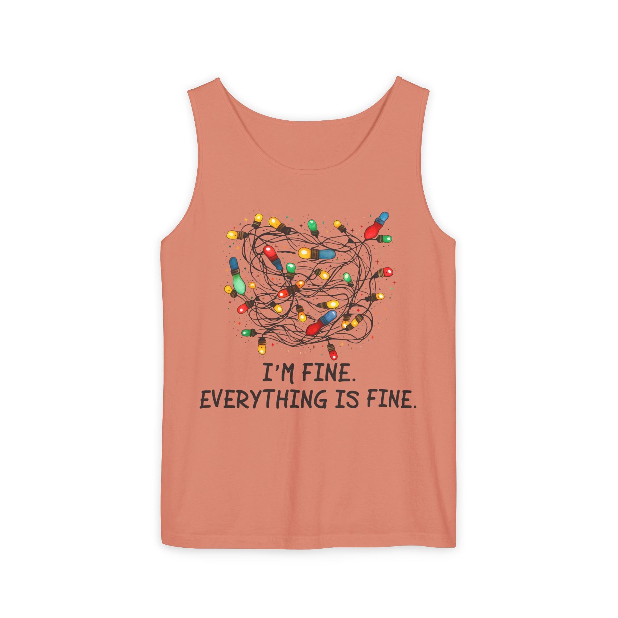 I'm Fine Everything is Fine Tank Top, Tangled Christmas Lights Tank Top, Unisex Xmas Graphic Tee, Christmas Lights Tank top