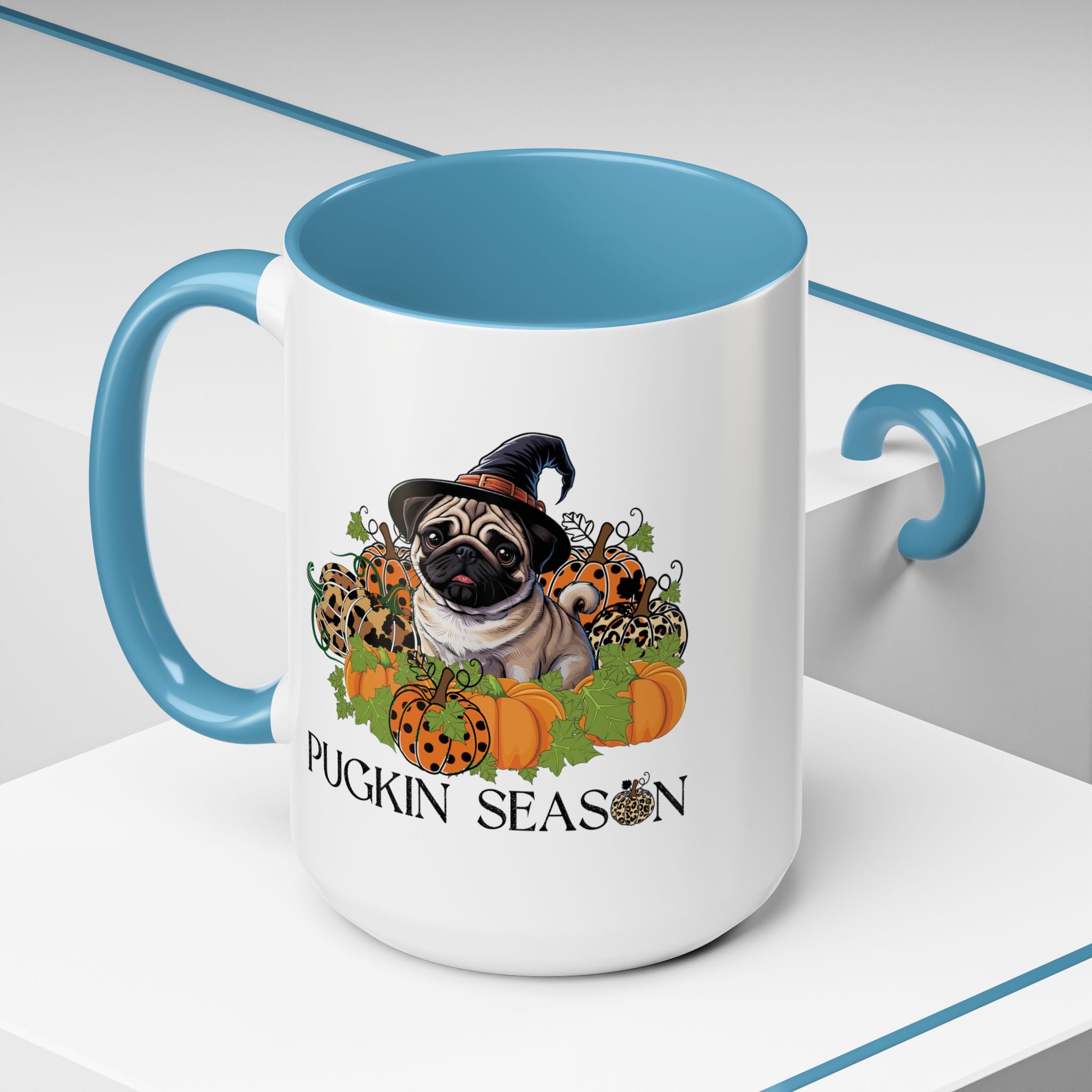 Pugkin Season Cup, Fall Pug Coffee Mug, Leopard Print Pumpkin Gift, Cute Autumn Dog Lover Graphic, Halloween Party Gifts