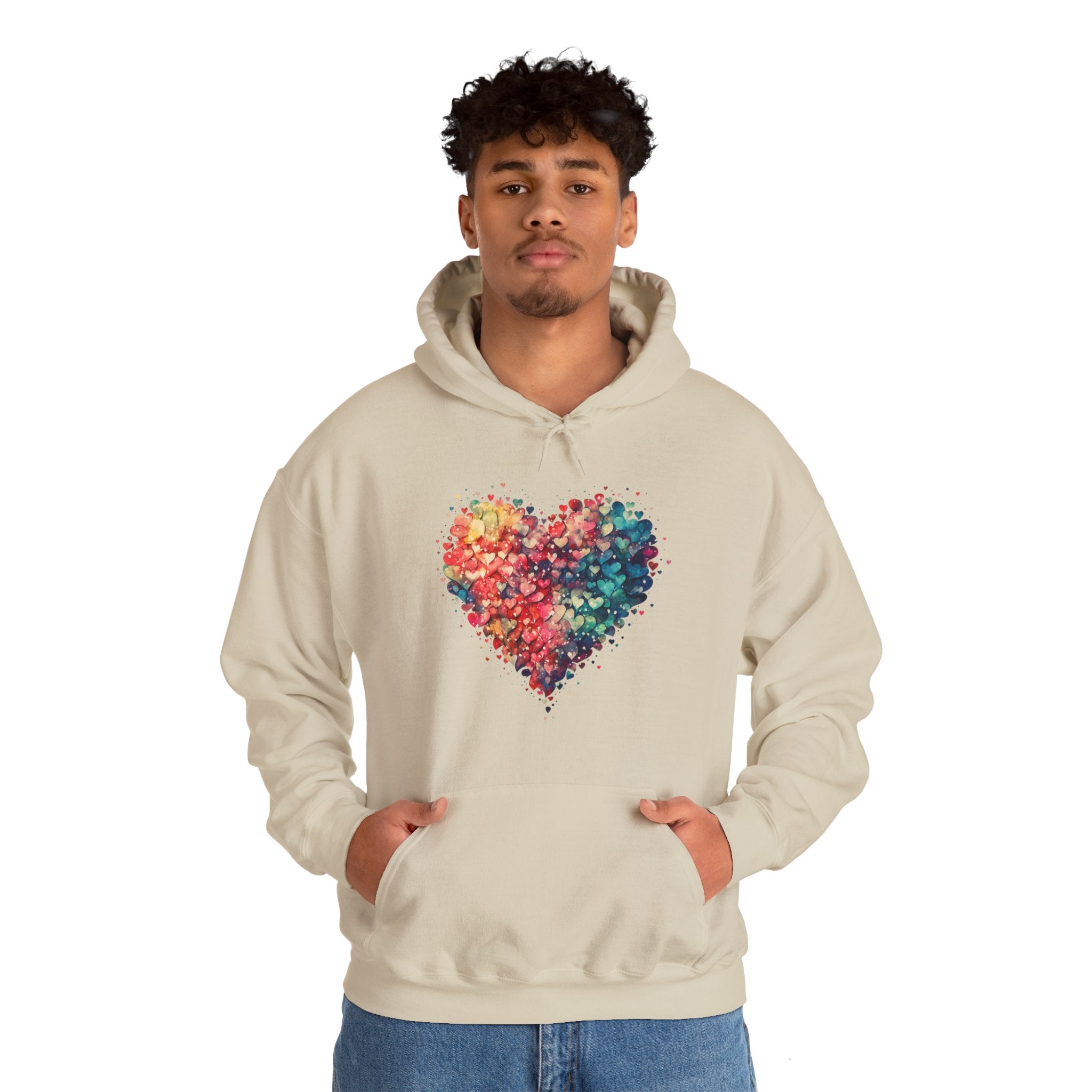 Watercolor Heart Hoodie, Valentine Heart Hooded Sweater, Cute Pocket Hoodie, Colorful Heart Sweatshirt, Minimalist Hoodie, Love Sweatshirt