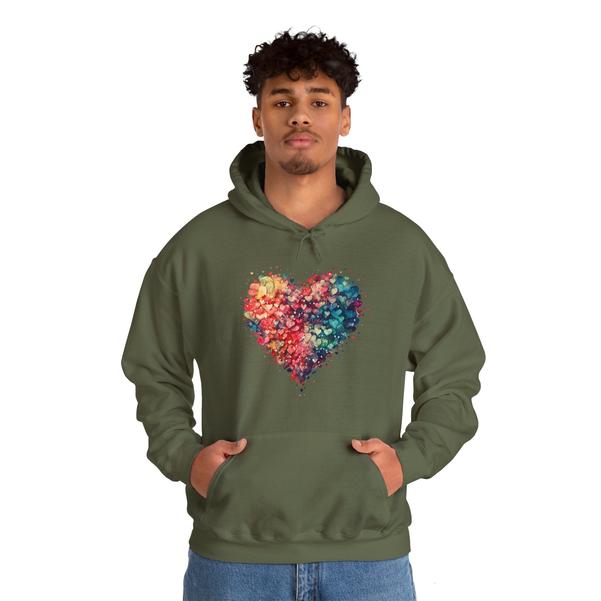 Watercolor Heart Hoodie, Valentine Heart Hooded Sweater, Cute Pocket Hoodie, Colorful Heart Sweatshirt, Minimalist Hoodie, Love Sweatshirt