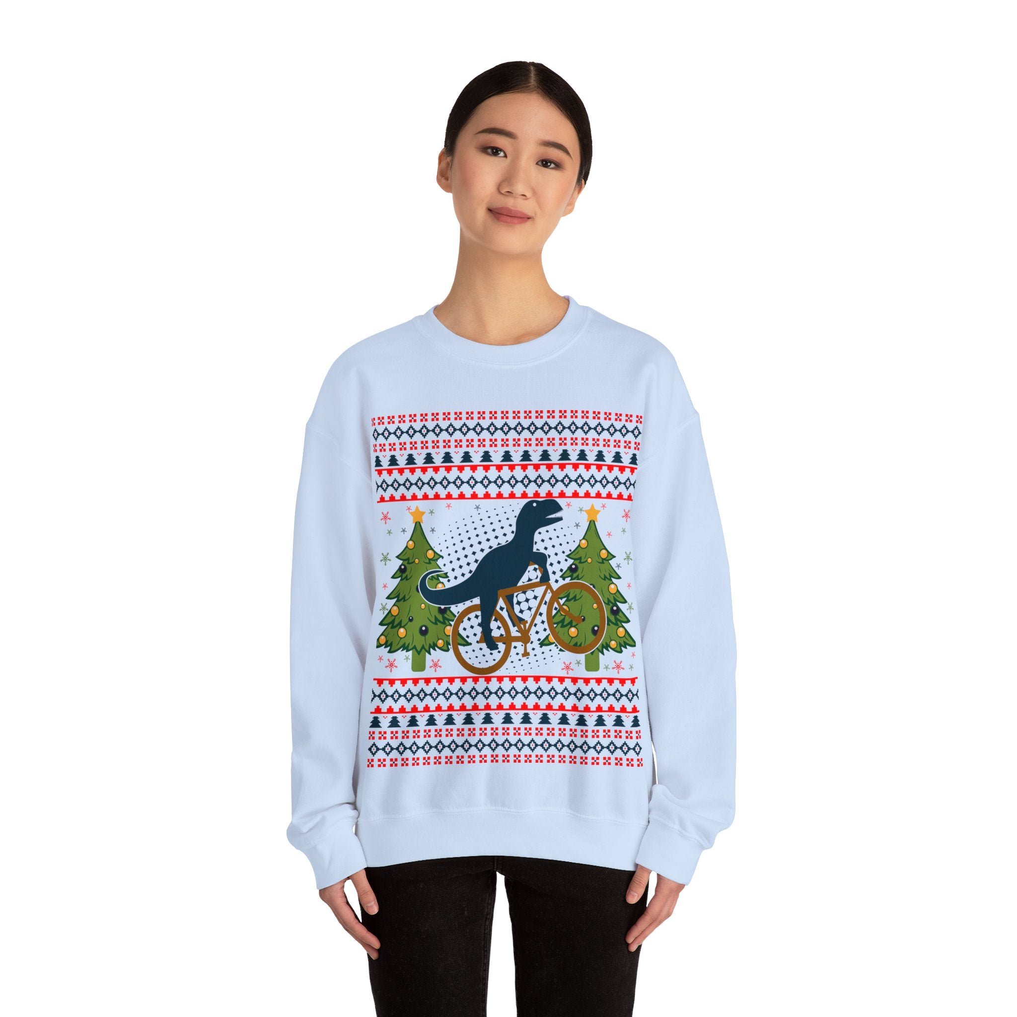 Ugly Christmas Dinosaur Riding Bike Sweater, Dinosaur Christmas Sweatshirt, Dino Riders shirt, Dinosaur on a Bike Shirt