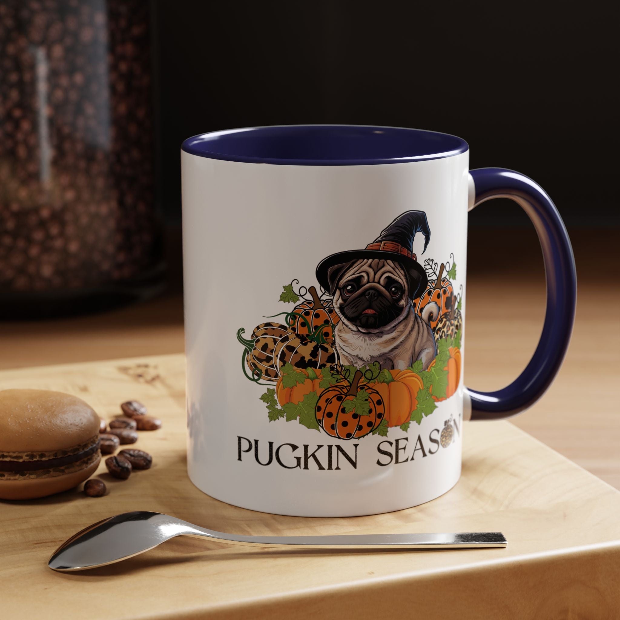 Pugkin Season Cup, Fall Pug Coffee Mug, Leopard Print Pumpkin Gift, Cute Autumn Dog Lover Graphic, Halloween Party Gifts