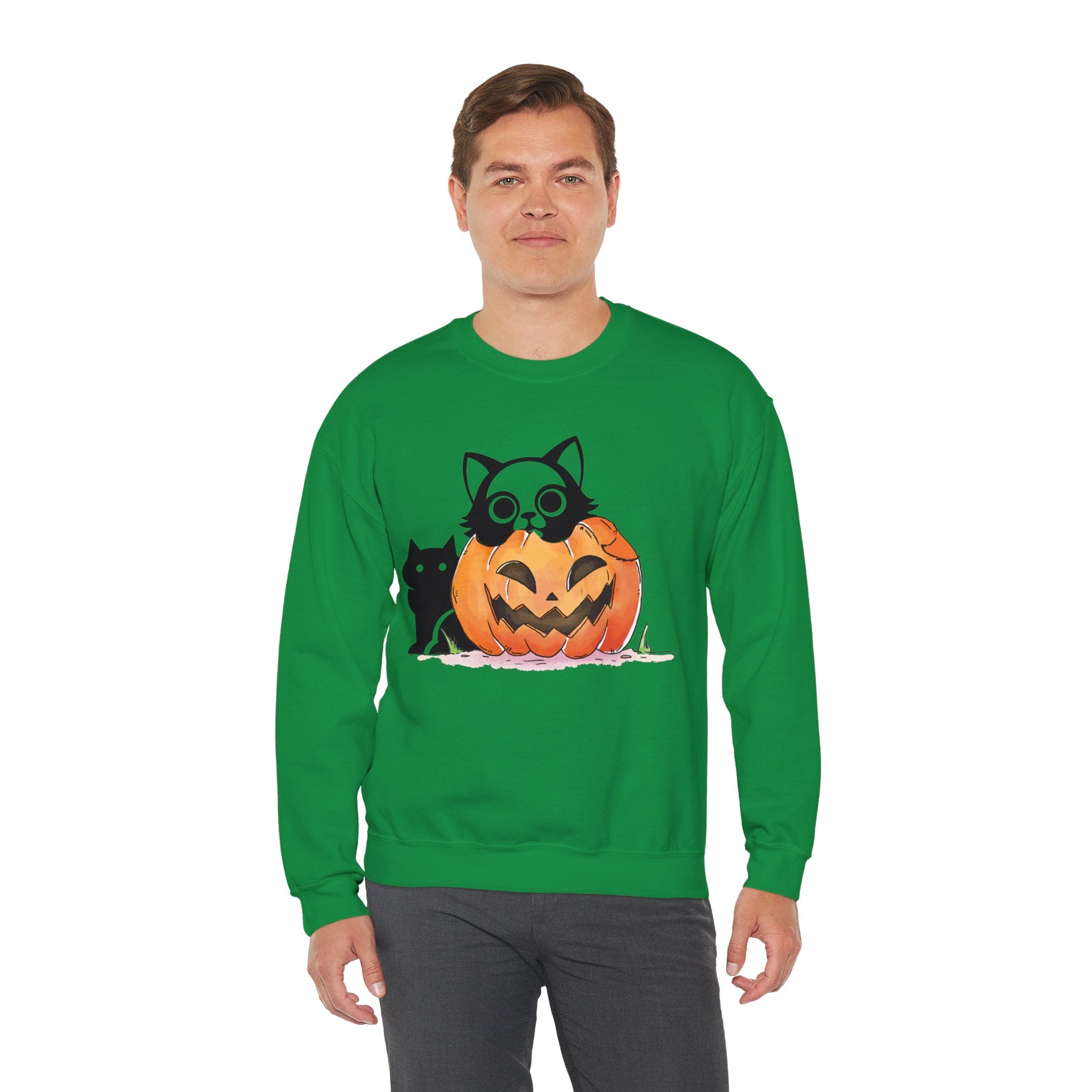 Black Cat Pumpkin Sweatshirt, Halloween Sweatshirt, Pumpkin shirt, Fall Sweatshirt for Women, Halloween Crewneck, Spooky Season, Bat top