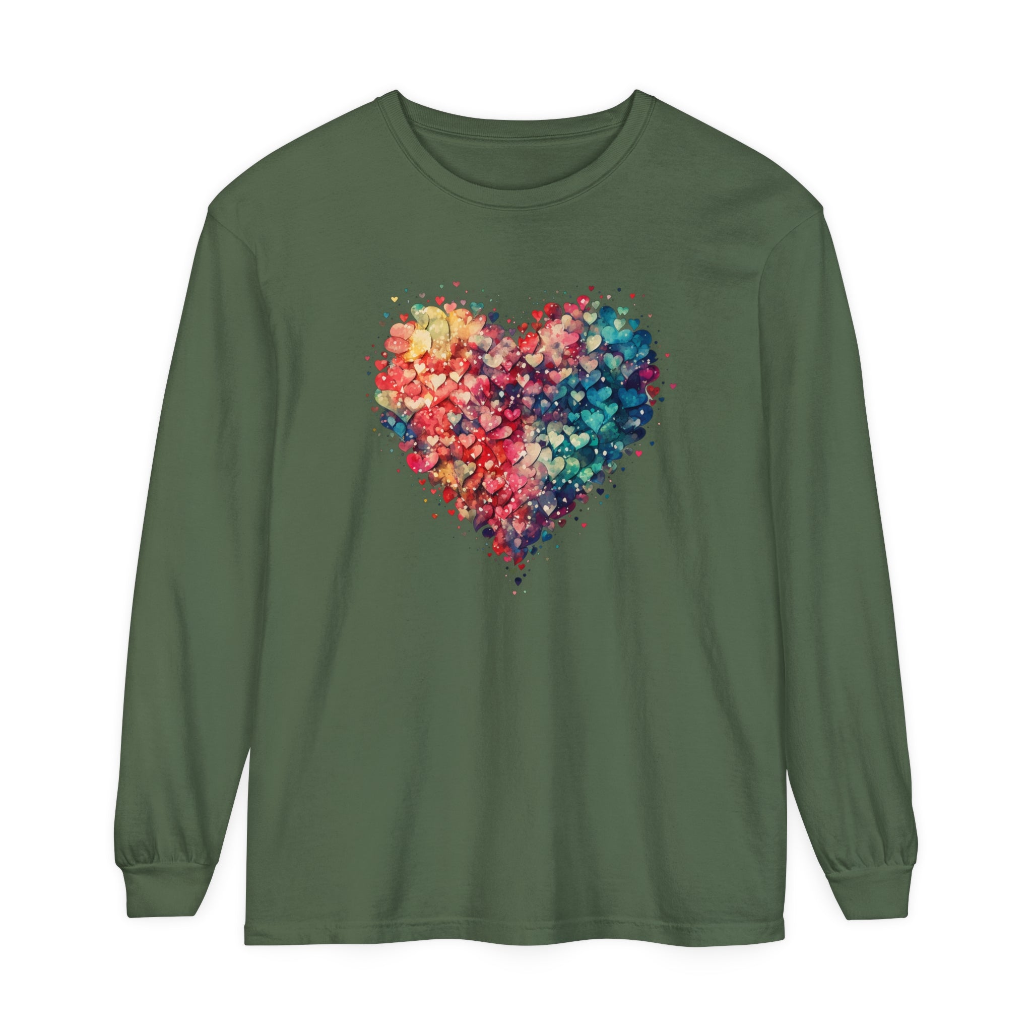 Watercolor Heart Long Sleeve T-Shirt, Colorful Heart Shirt, Cute Heart Valentines Love Long sleeve Tee, Beautiful Watercolor Heart, Hearts Layered Design