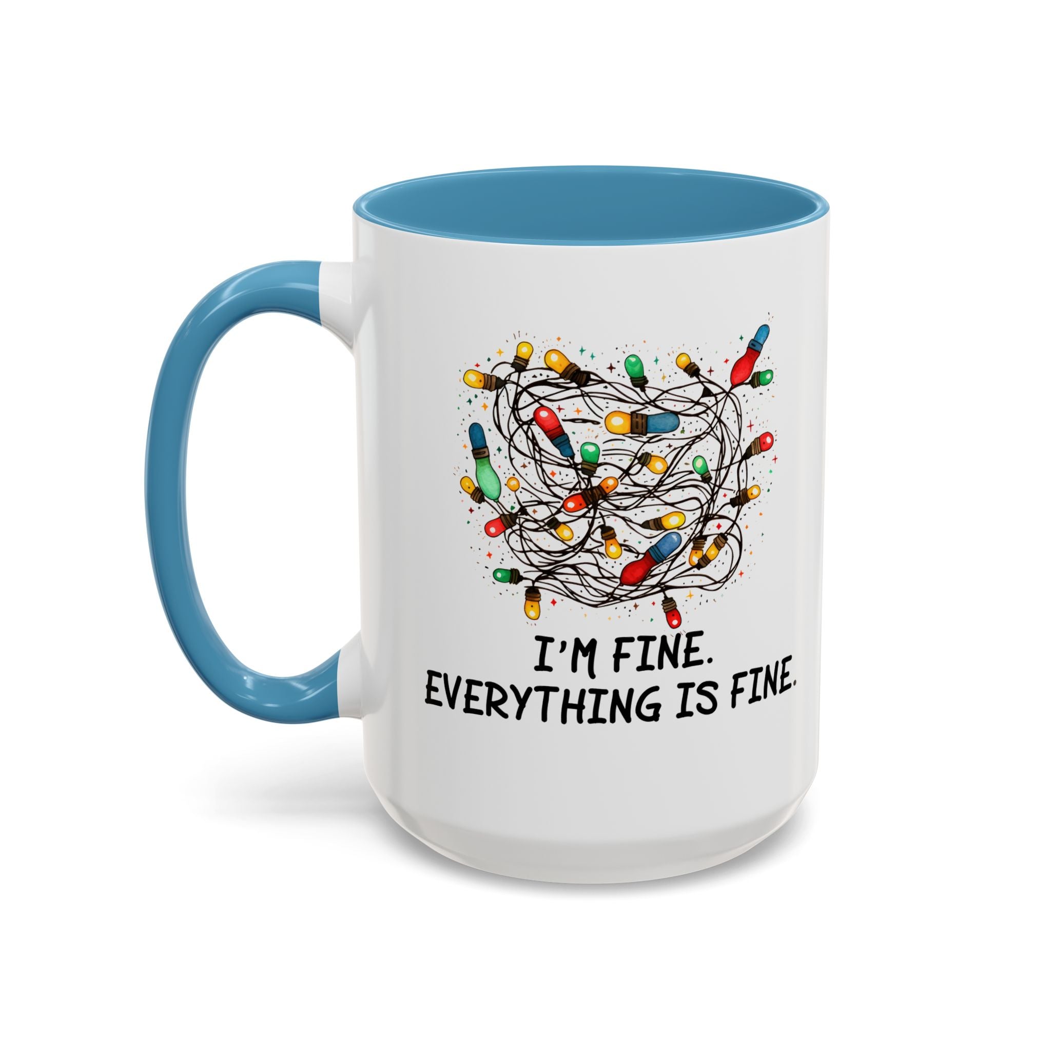 I'm Fine Everything Is Fine Christmas Mug, Christmas Lights Mug, Funny Coffee Mug, Tangled Lights, Crazy Shopping Christmas Mug, Madness