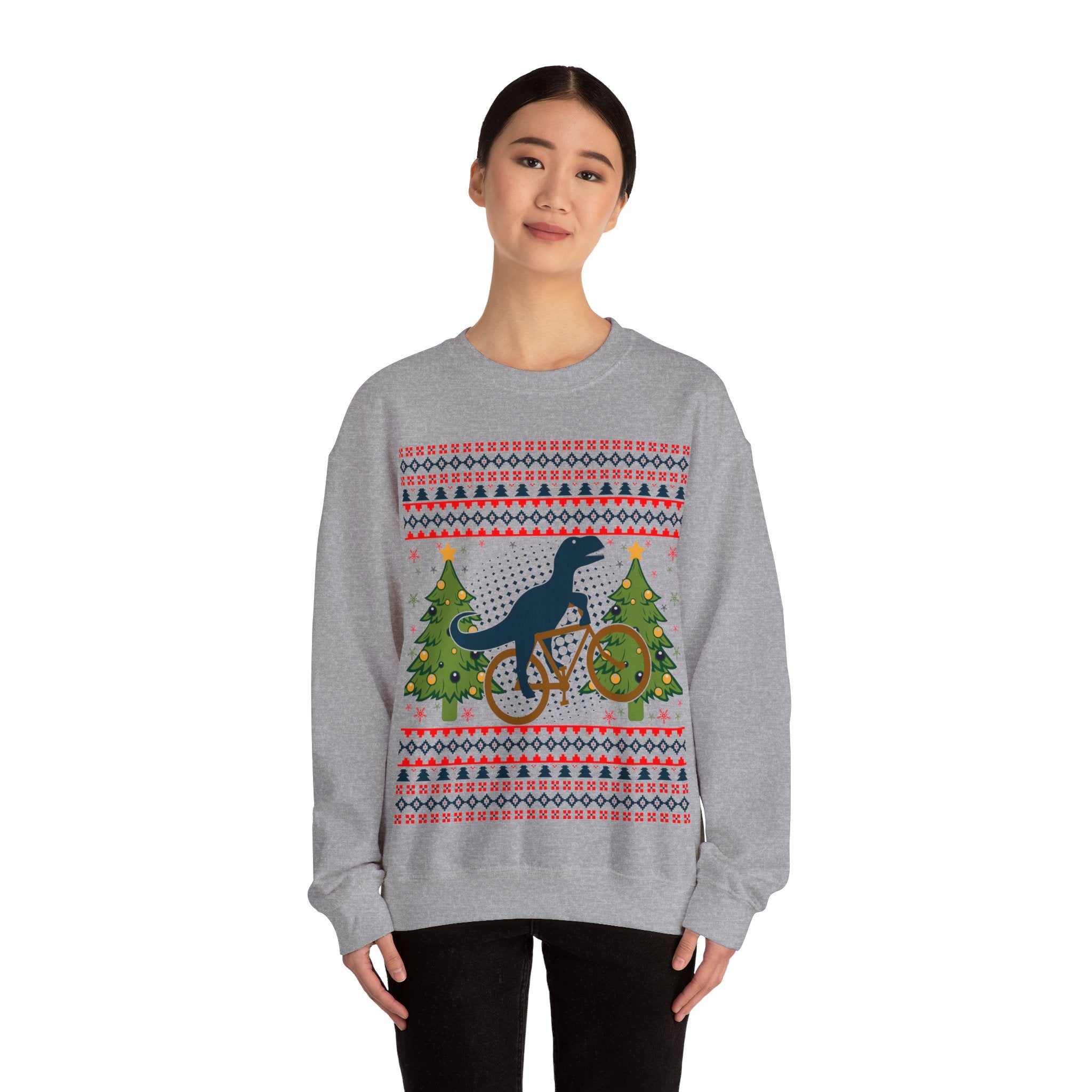 Ugly Christmas Dinosaur Riding Bike Sweater, Dinosaur Christmas Sweatshirt, Dino Riders shirt, Dinosaur on a Bike Shirt