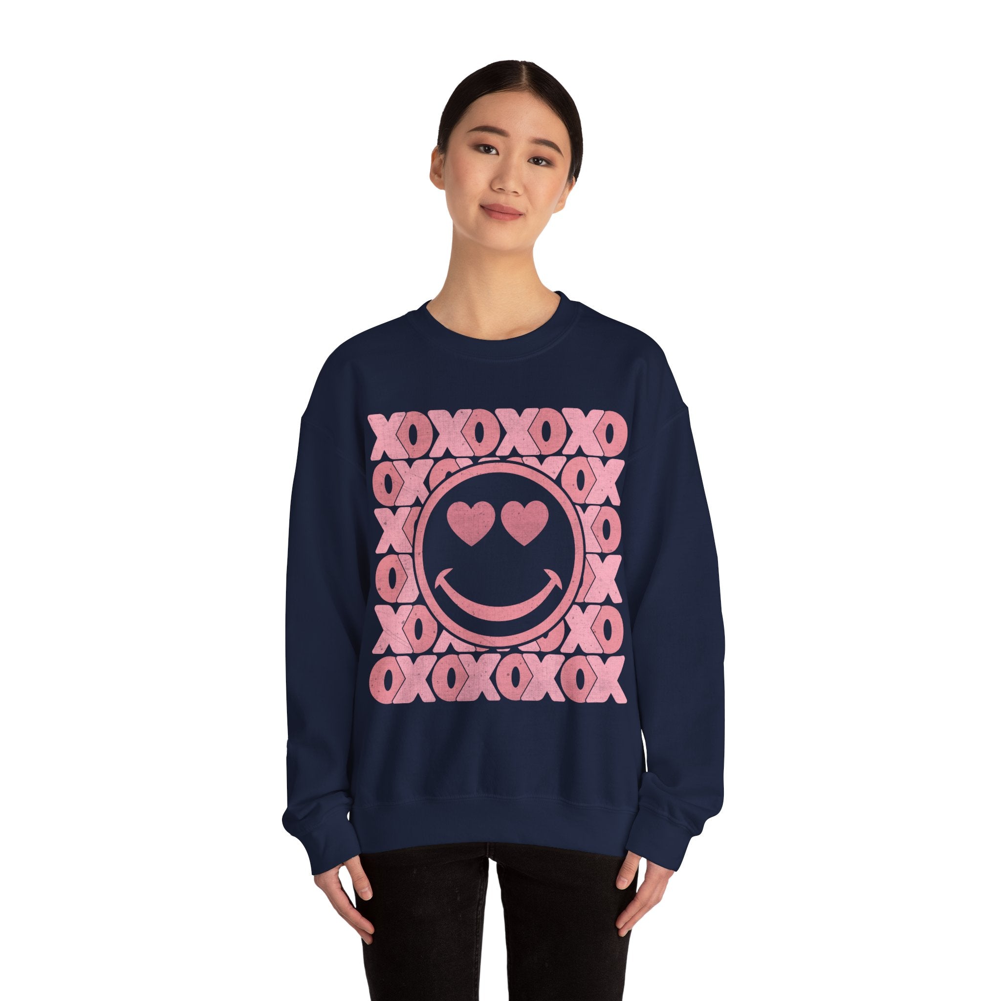 XOXO Smiley Face Sweatshirt, Valentines Smile Shirt, Retro Happy Face Crewneck, Trendy Sweatshirt, Cute Valentines Outfit