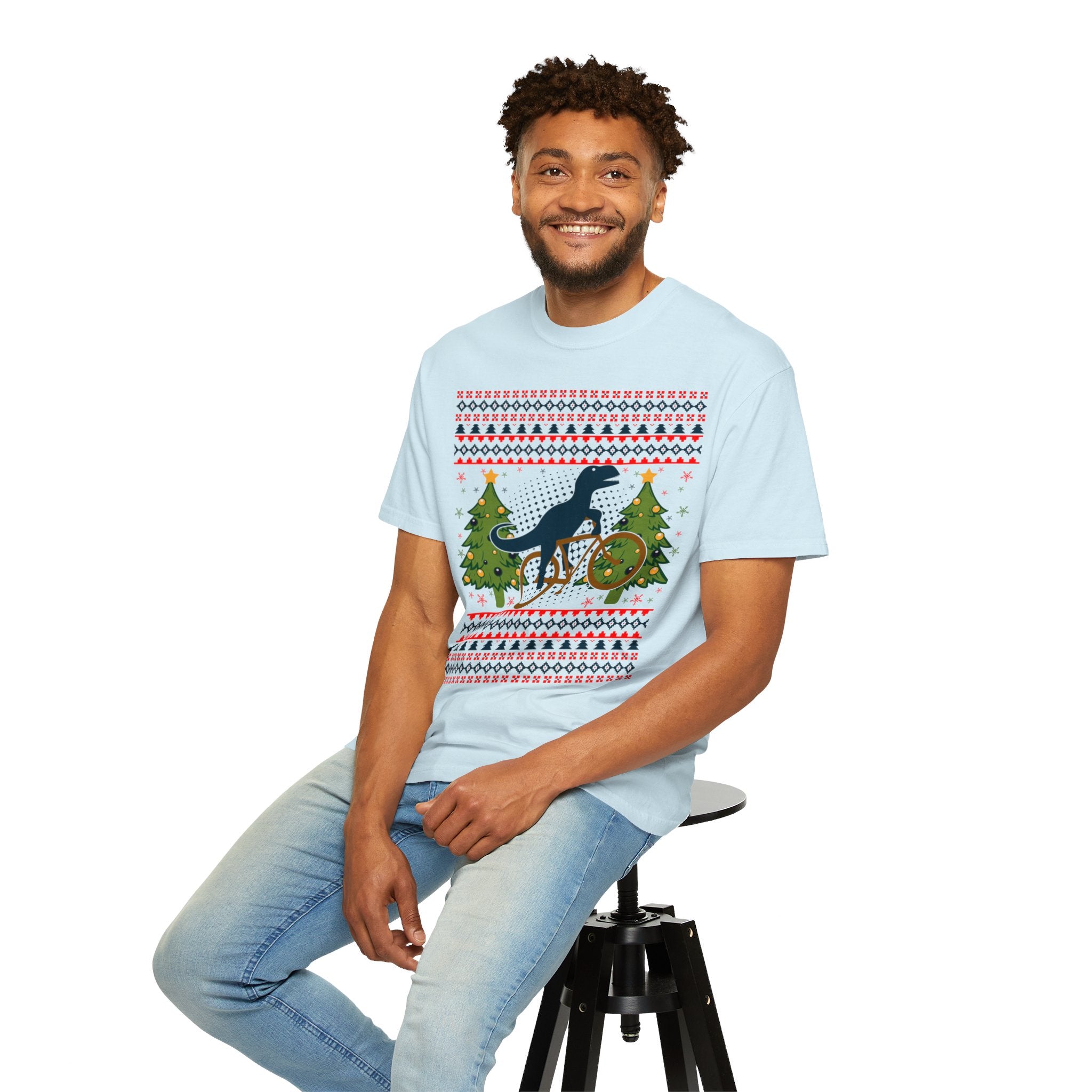 Ugly Christmas Dinosaur Riding Bike Shirt, Dinosaur Christmas Sweater, Dino Riders Tshirt, Dinosaur on a Bike Shirt