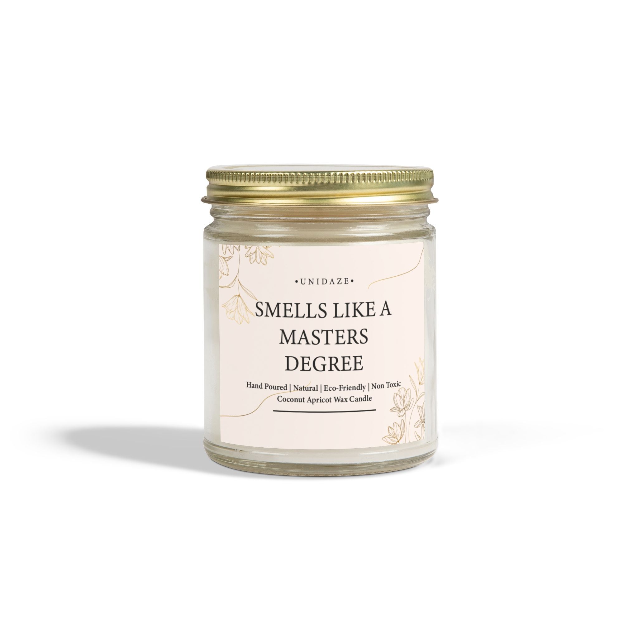 Smells Like A Masters Degree Scented Coconut Candle, Hand Poured 4 oz. 9 oz. Glass Jar, Two Degrees Hotter, Minimal, Graduation Gift, MBA MS MA