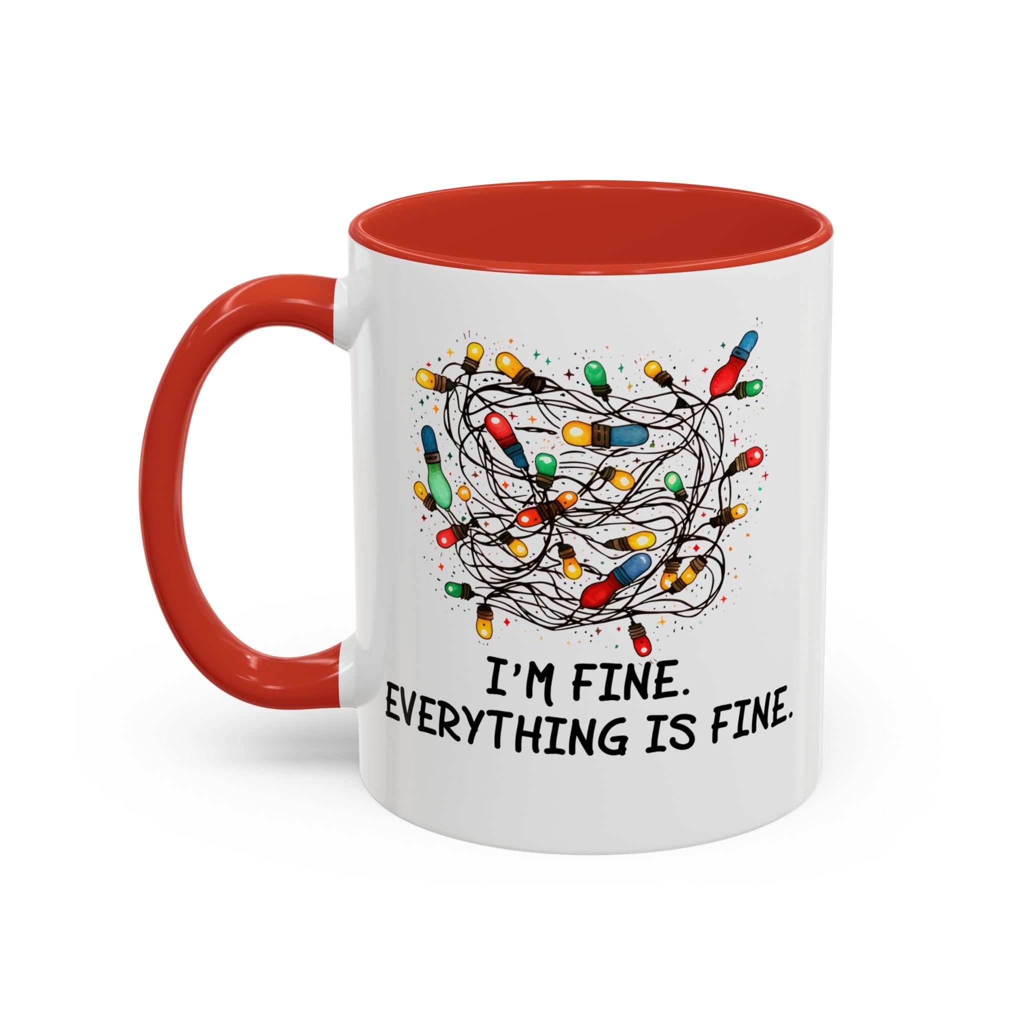 I'm Fine Everything Is Fine Christmas Mug, Christmas Lights Mug, Funny Coffee Mug, Tangled Lights, Crazy Shopping Christmas Mug, Madness