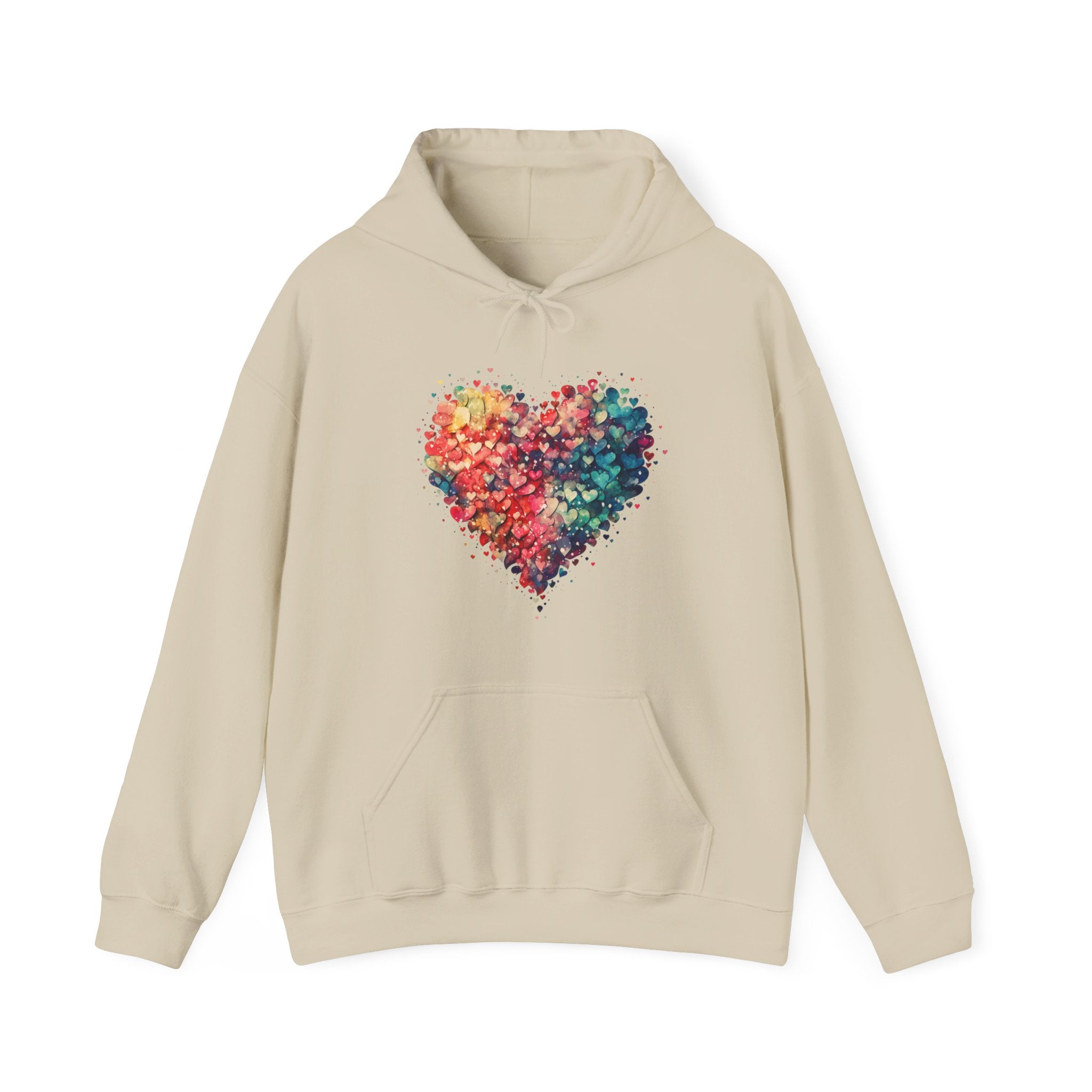 Watercolor Heart Hoodie, Valentine Heart Hooded Sweater, Cute Pocket Hoodie, Colorful Heart Sweatshirt, Minimalist Hoodie, Love Sweatshirt