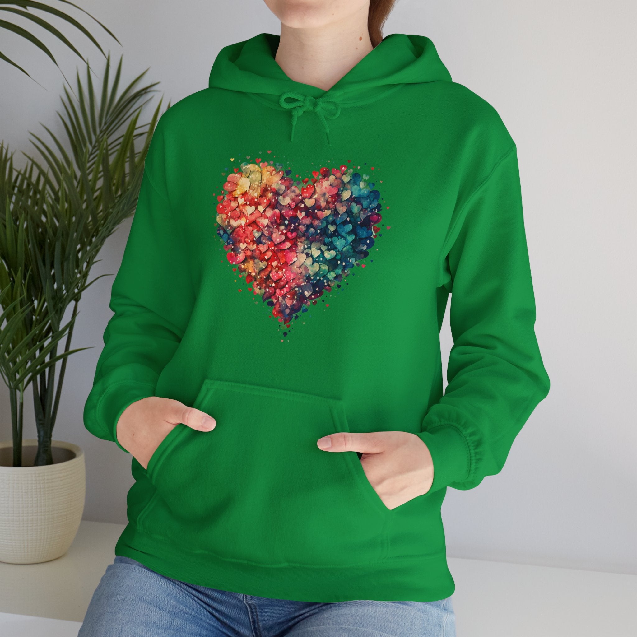 Watercolor Heart Hoodie, Valentine Heart Hooded Sweater, Cute Pocket Hoodie, Colorful Heart Sweatshirt, Minimalist Hoodie, Love Sweatshirt