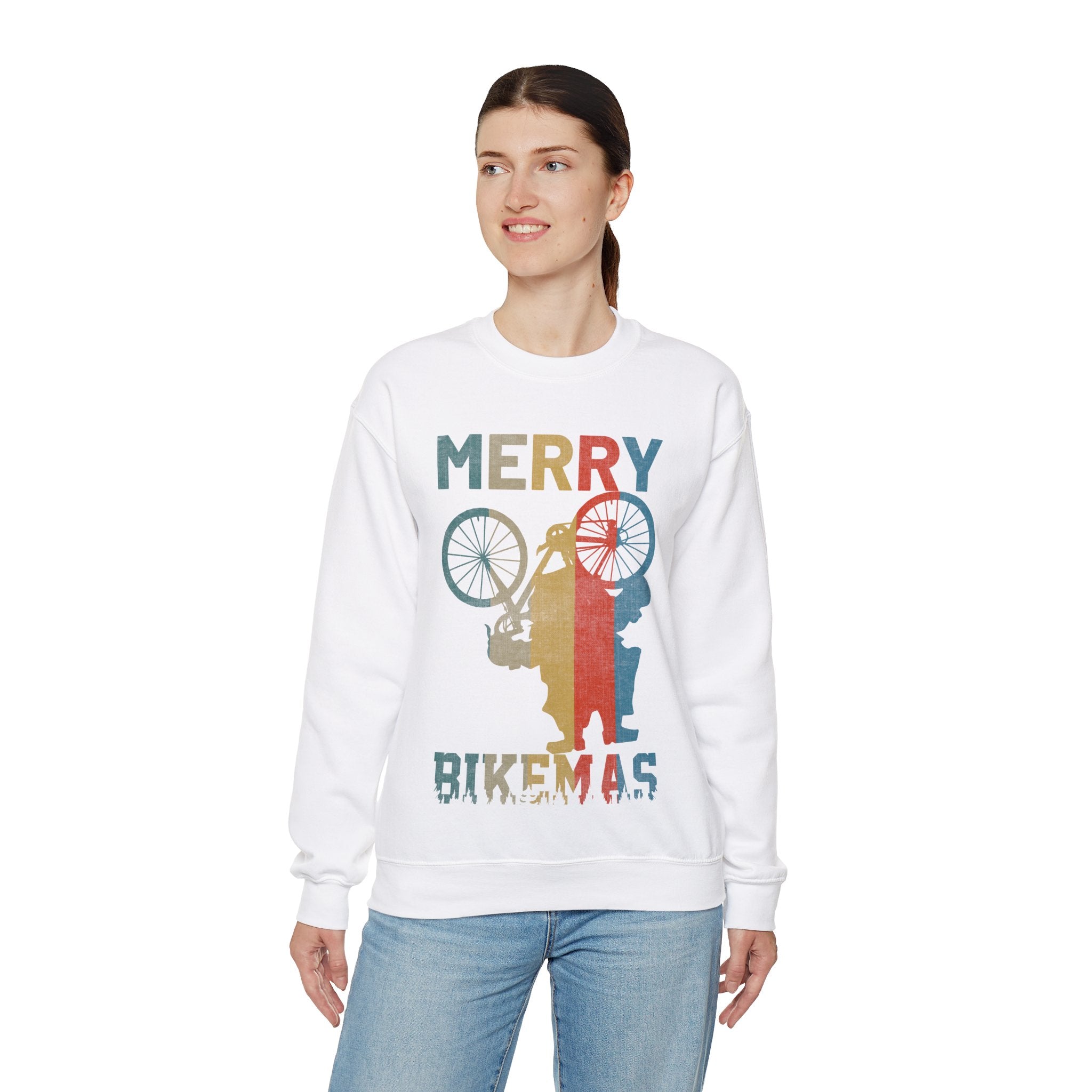 Retro Vintage Christmas Cyclist Sweatshirt, Merry Bikemas Shirt, Christmas Sweatshirt, Holiday shirt, Holiday Gifts