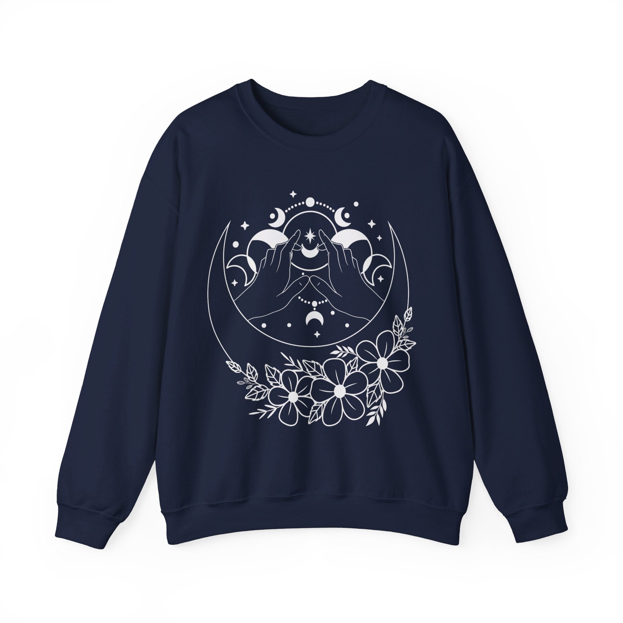 Mystical Moon Phase Witch Hands Sweatshirt, Moon Phase Shirt, Celestial Shirt, Floral Moon Phase Tee, Boho Shirt, Moon Gift Shirt For Woman