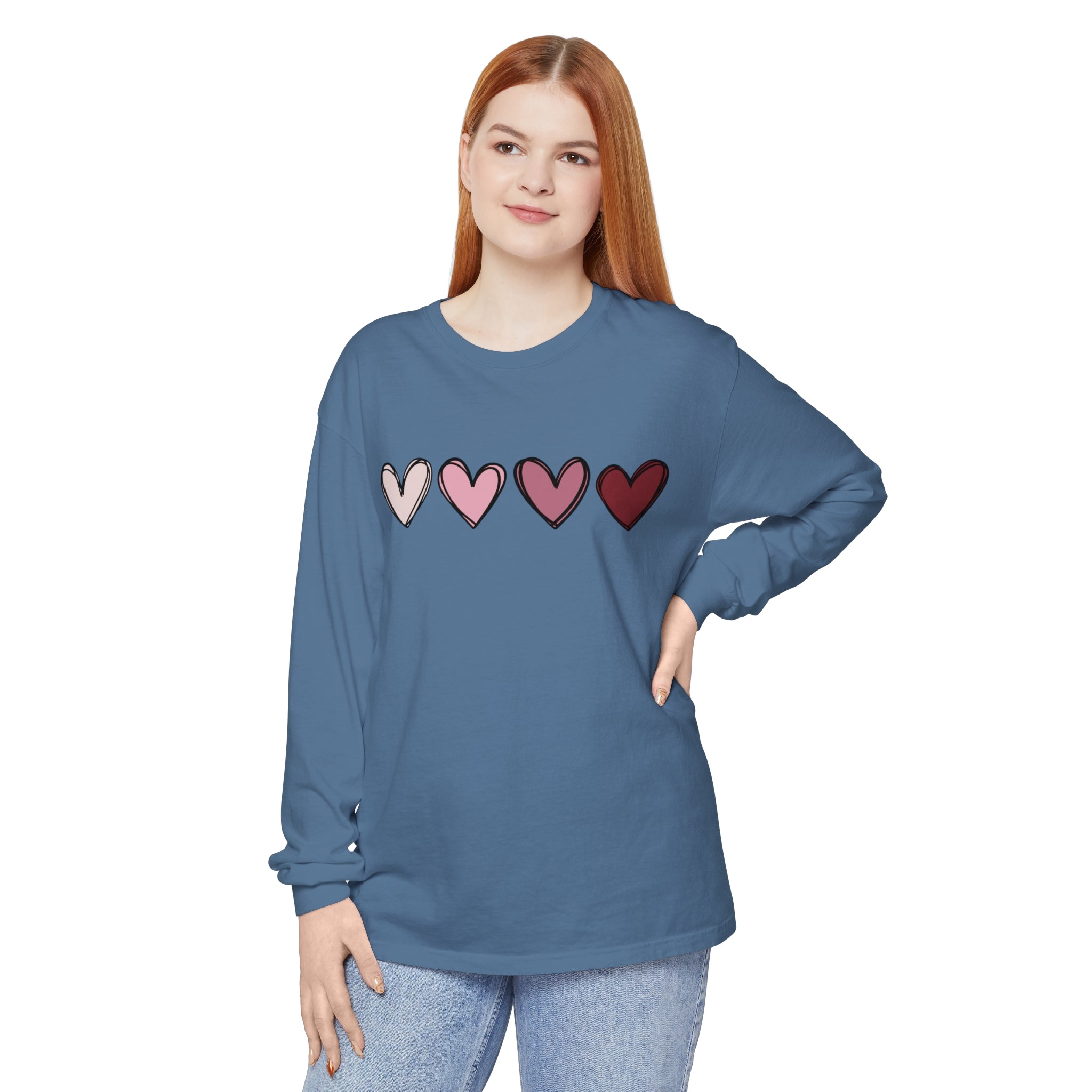 Valentine Double Heart Long Sleeve T-Shirt, Cute Valentine Shirt, Valentine Long Sleeve Shirt, Vintage Valentine Sweatshirt, Love Heart Long Sleeve Tee