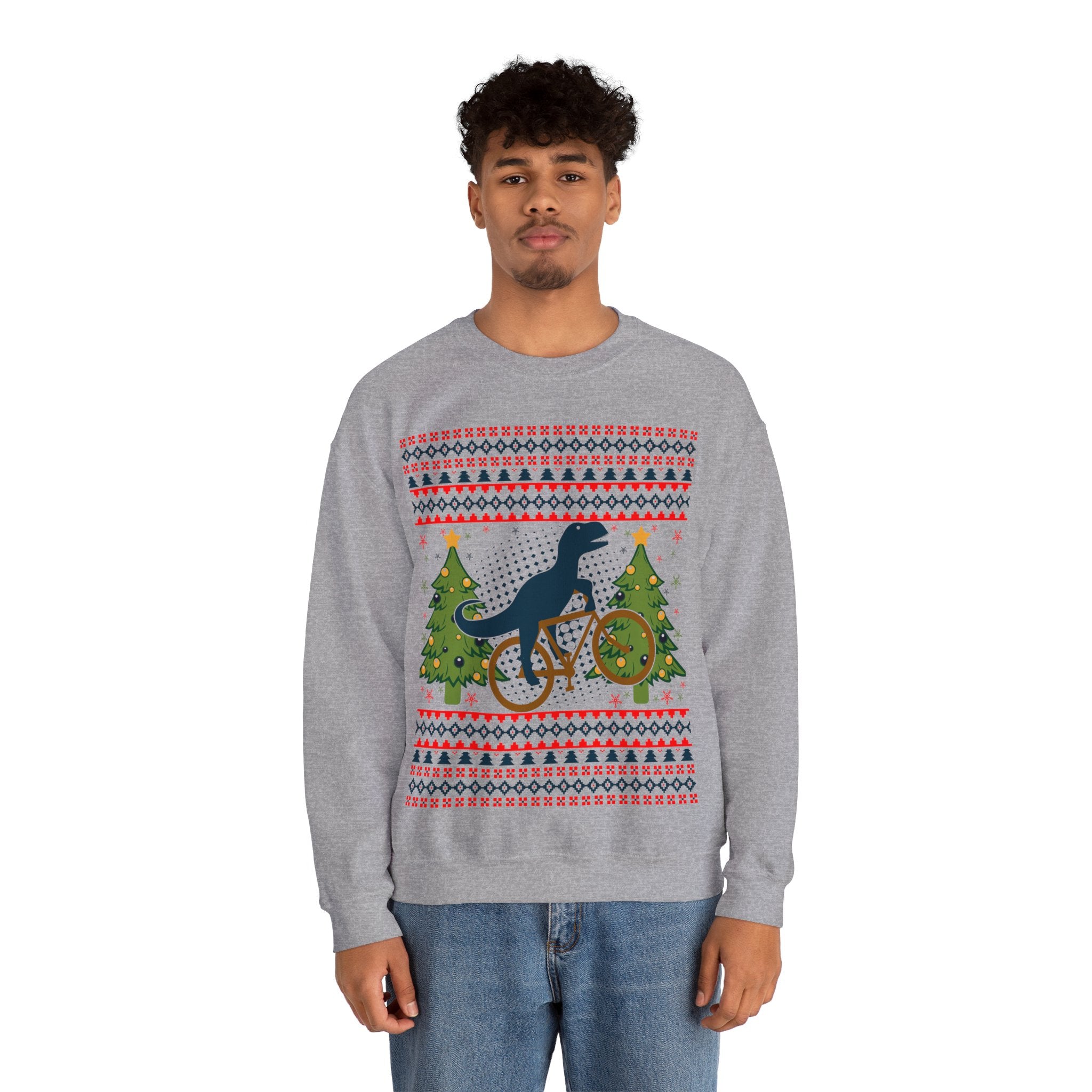 Ugly Christmas Dinosaur Riding Bike Sweater, Dinosaur Christmas Sweatshirt, Dino Riders shirt, Dinosaur on a Bike Shirt