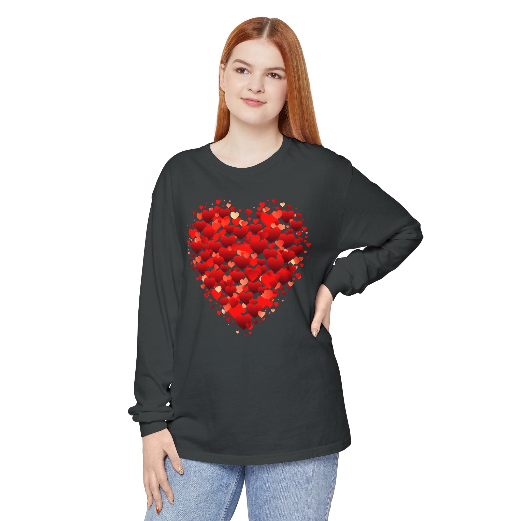 Valentines Day Red Heart Long Sleeve T-Shirt, Anniversary Love Long Sleeve Shirt, Double Heart Sweatshirt, Birthday Red Heart Shirt, Mothers Day Tee