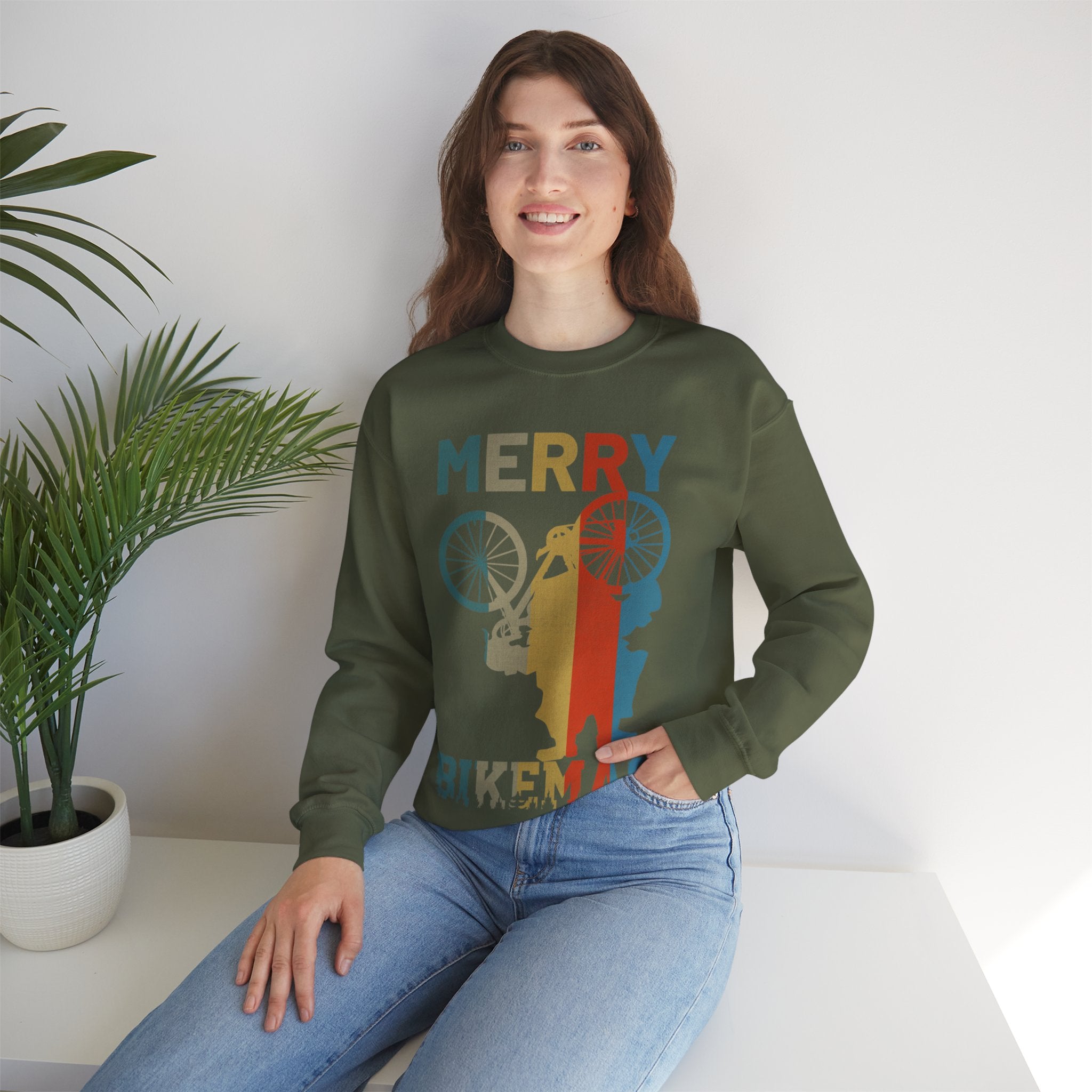 Retro Vintage Christmas Cyclist Sweatshirt, Merry Bikemas Shirt, Christmas Sweatshirt, Holiday shirt, Holiday Gifts