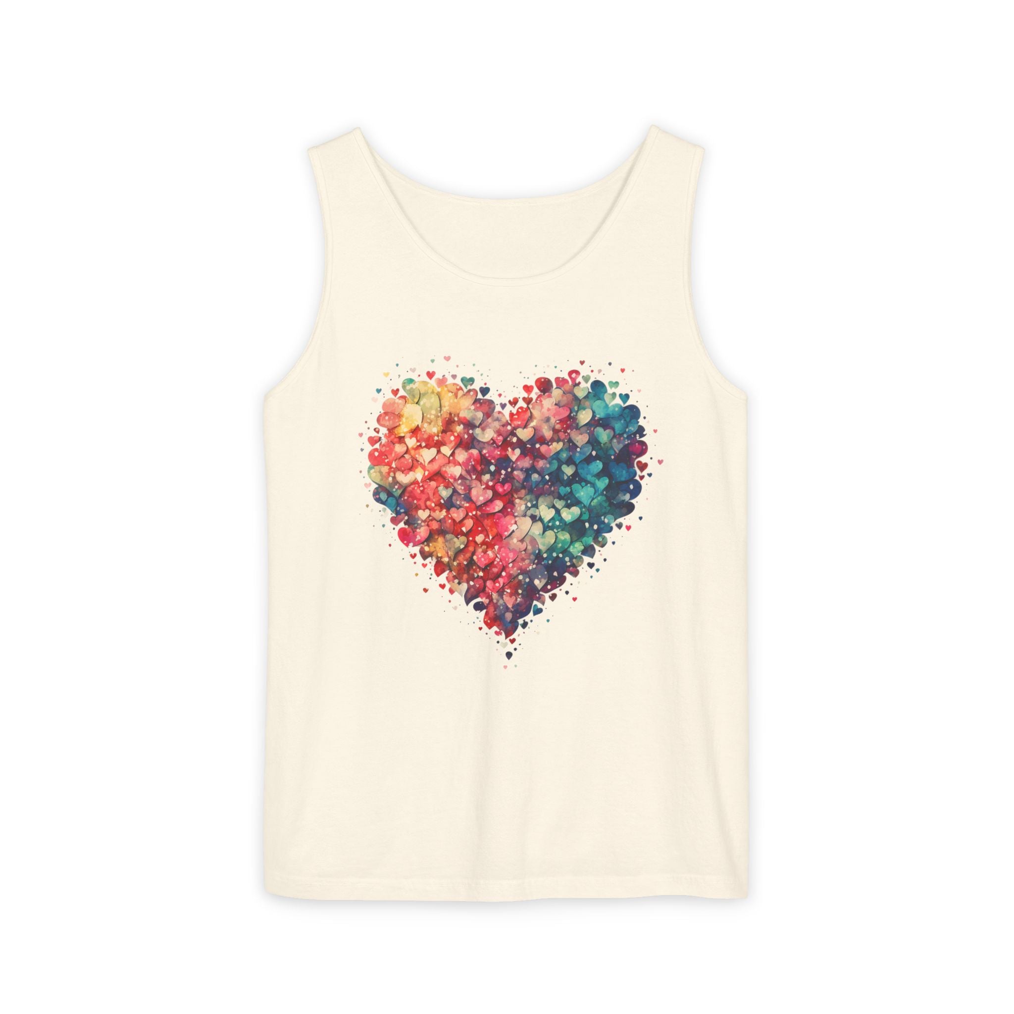 Watercolor Hearts Tank Top, Colorful Heart Shirt, Cute Heart Valentines Love Tank Top, Beautiful Watercolor Heart, Hearts Layered Design, Hearts Tank