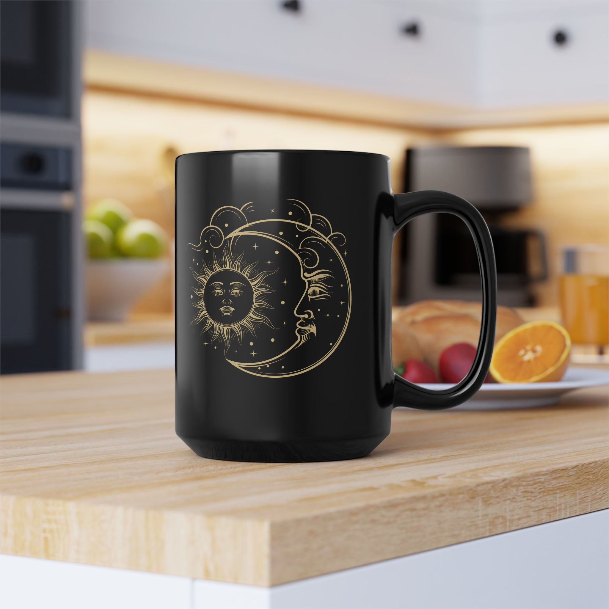 Sun and Moon Mug, Celestial Objects Coffee Mug, Vintage Astrological Gift for Astrologer, Zodiac, Horoscope, Moon Phases