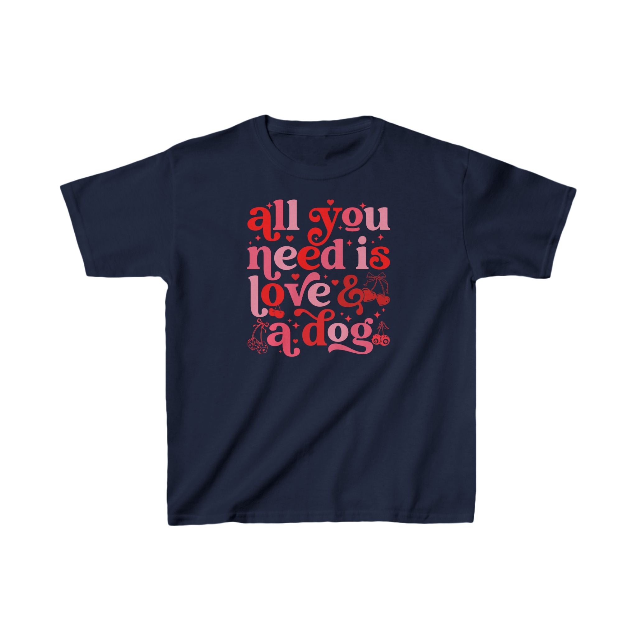 All You Need is Love and a Dog - Short Sleeve Child Shirt, Valentine's Day Outfit, Valentine Graphic Tee, Cupid Crew, Kiss Me, Love You