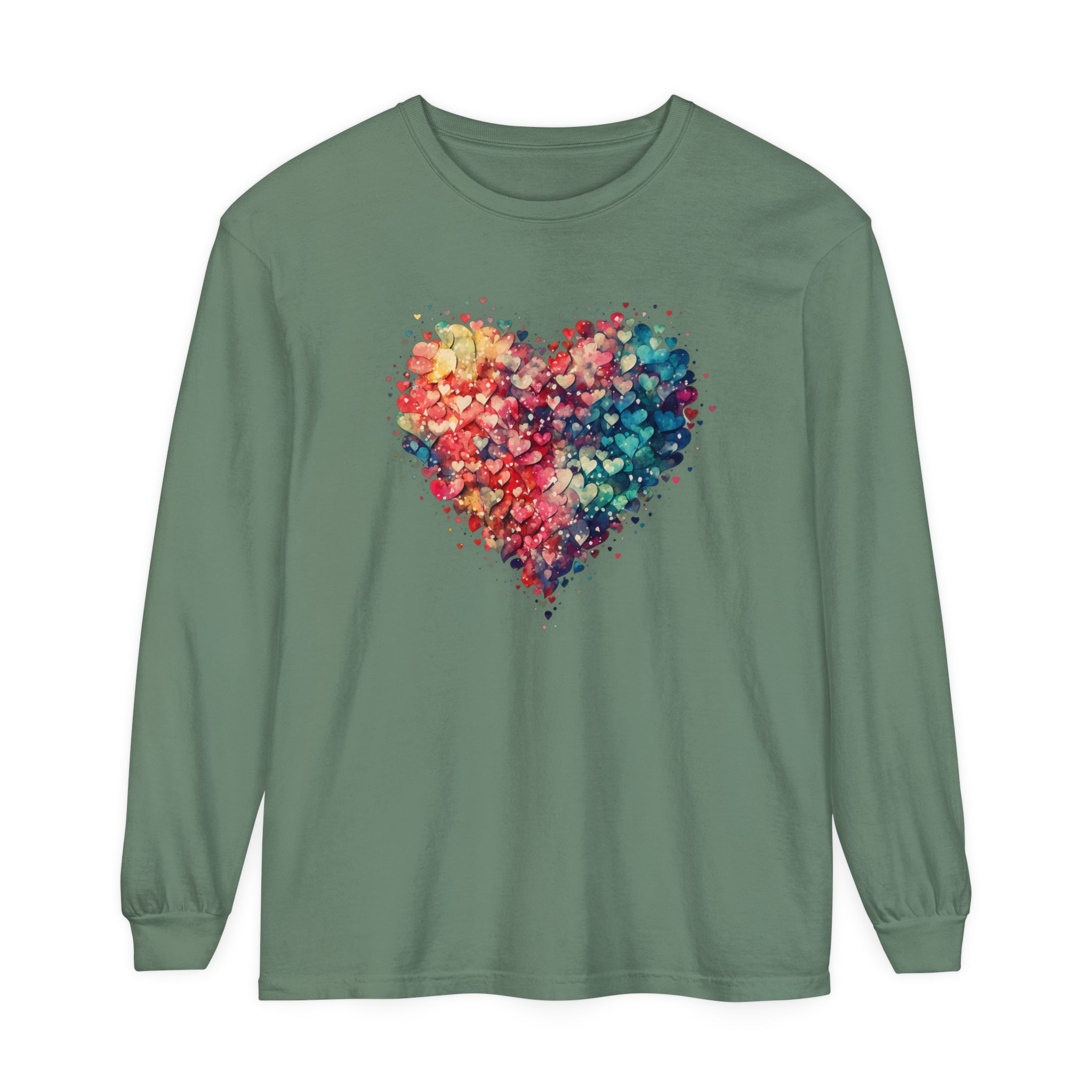 Watercolor Heart Long Sleeve T-Shirt, Colorful Heart Shirt, Cute Heart Valentines Love Long sleeve Tee, Beautiful Watercolor Heart, Hearts Layered Design