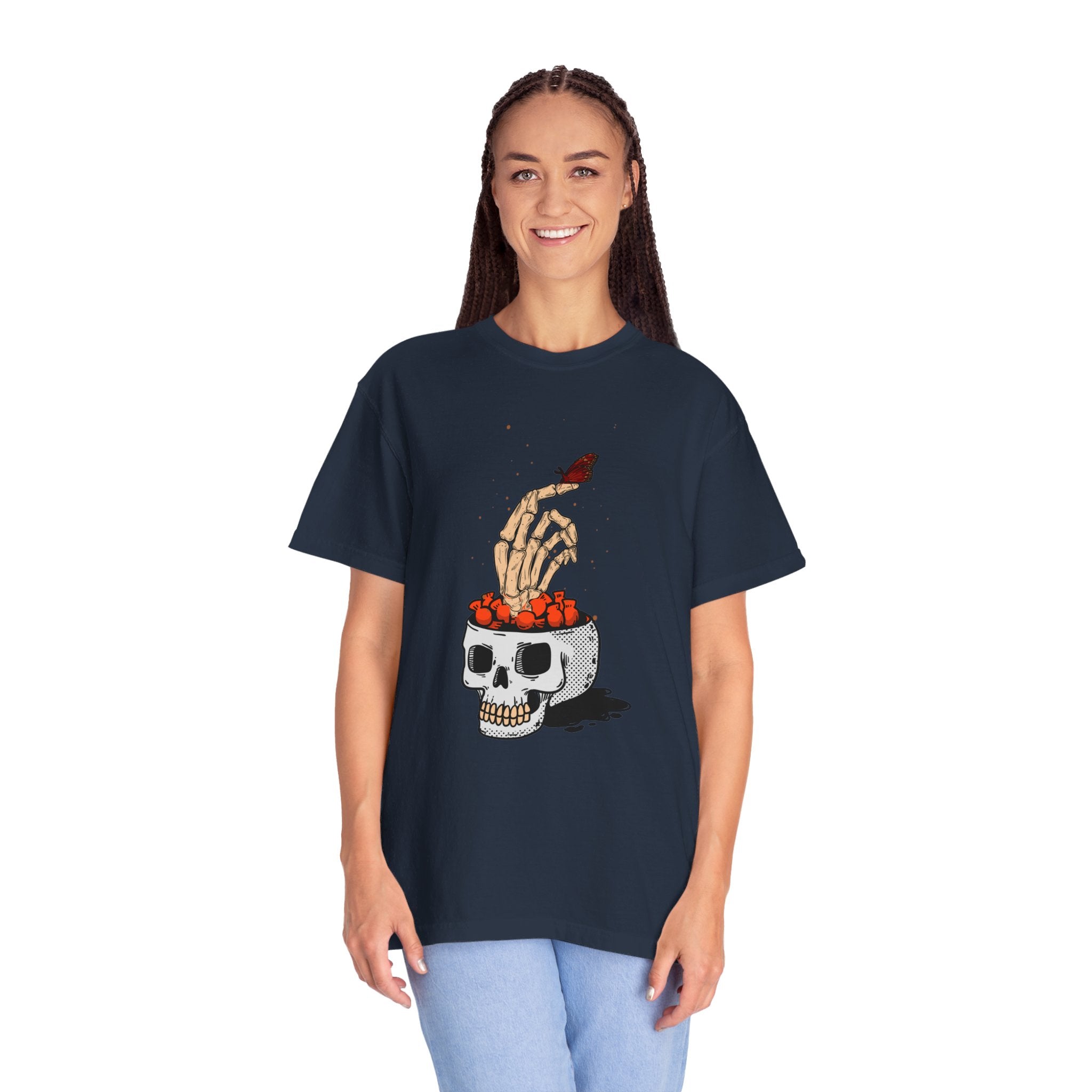 Skull skeleton hand halloween T-Shirt, Skeleton Hand T-Shirt, Skeleton Shirt, Horror Gift, Skeleton Rock Tee, Rock and Roll Shirt, Comfort Colors Shirt