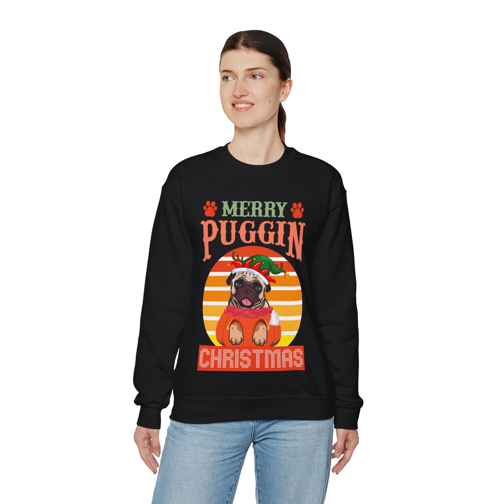 Pug Christmas Sweatshirt, Dog Lover Gift, Holiday Sweaters, Christmas Pugs Shirt, Pug In Santa Hat, Dog Mom Shirt, Santa Pug Shirt