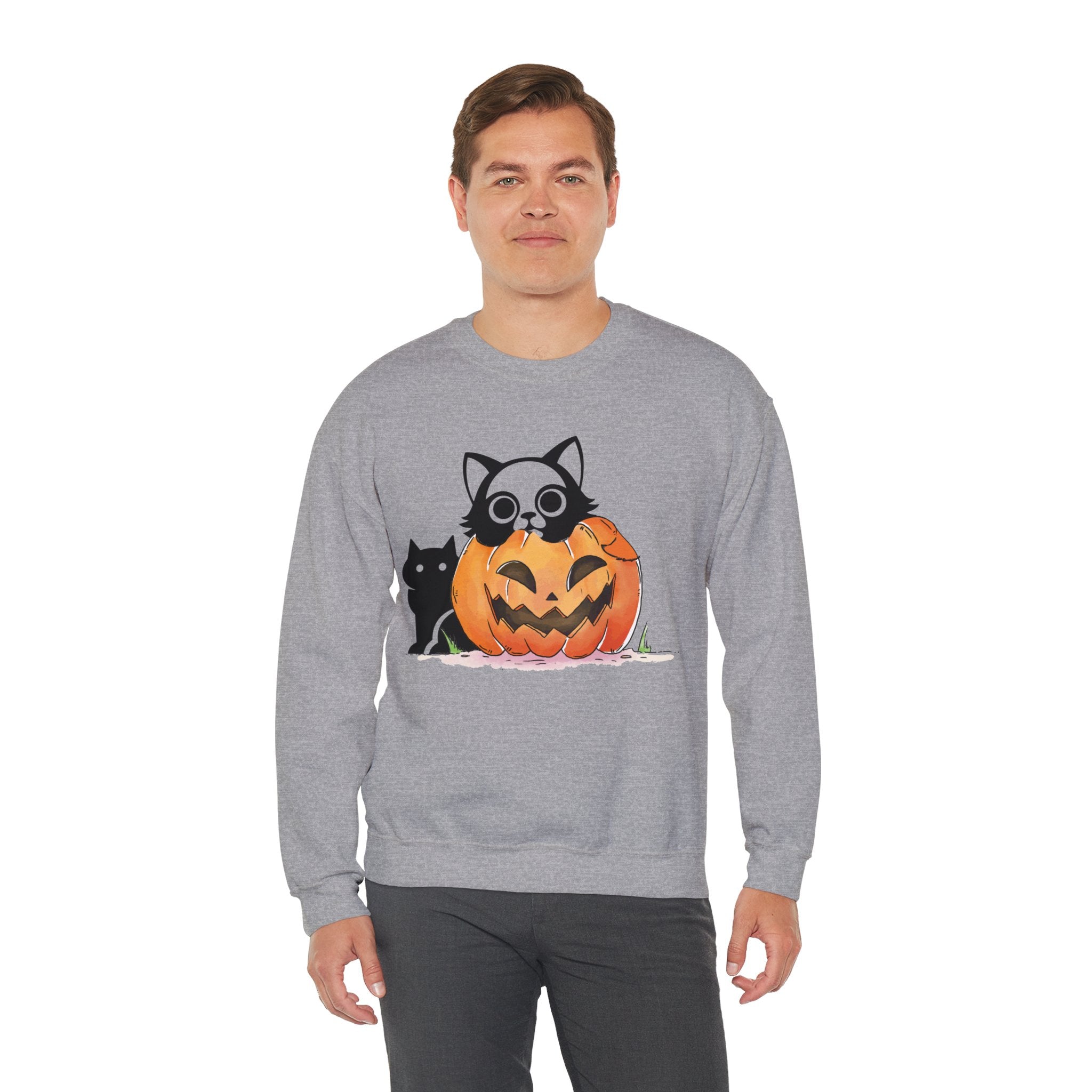 Black Cat Pumpkin Sweatshirt, Halloween Sweatshirt, Pumpkin shirt, Fall Sweatshirt for Women, Halloween Crewneck, Spooky Season, Bat top