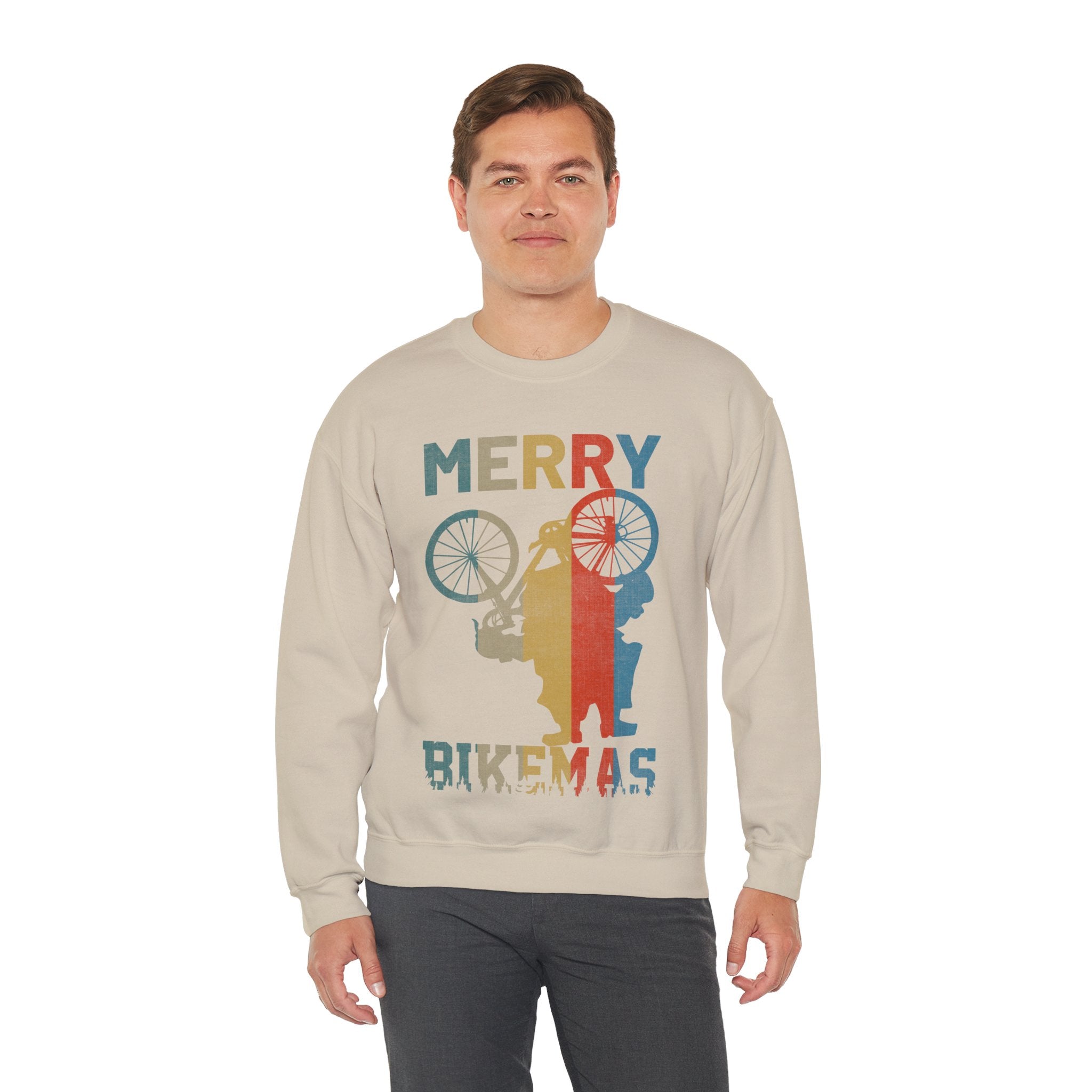 Retro Vintage Christmas Cyclist Sweatshirt, Merry Bikemas Shirt, Christmas Sweatshirt, Holiday shirt, Holiday Gifts