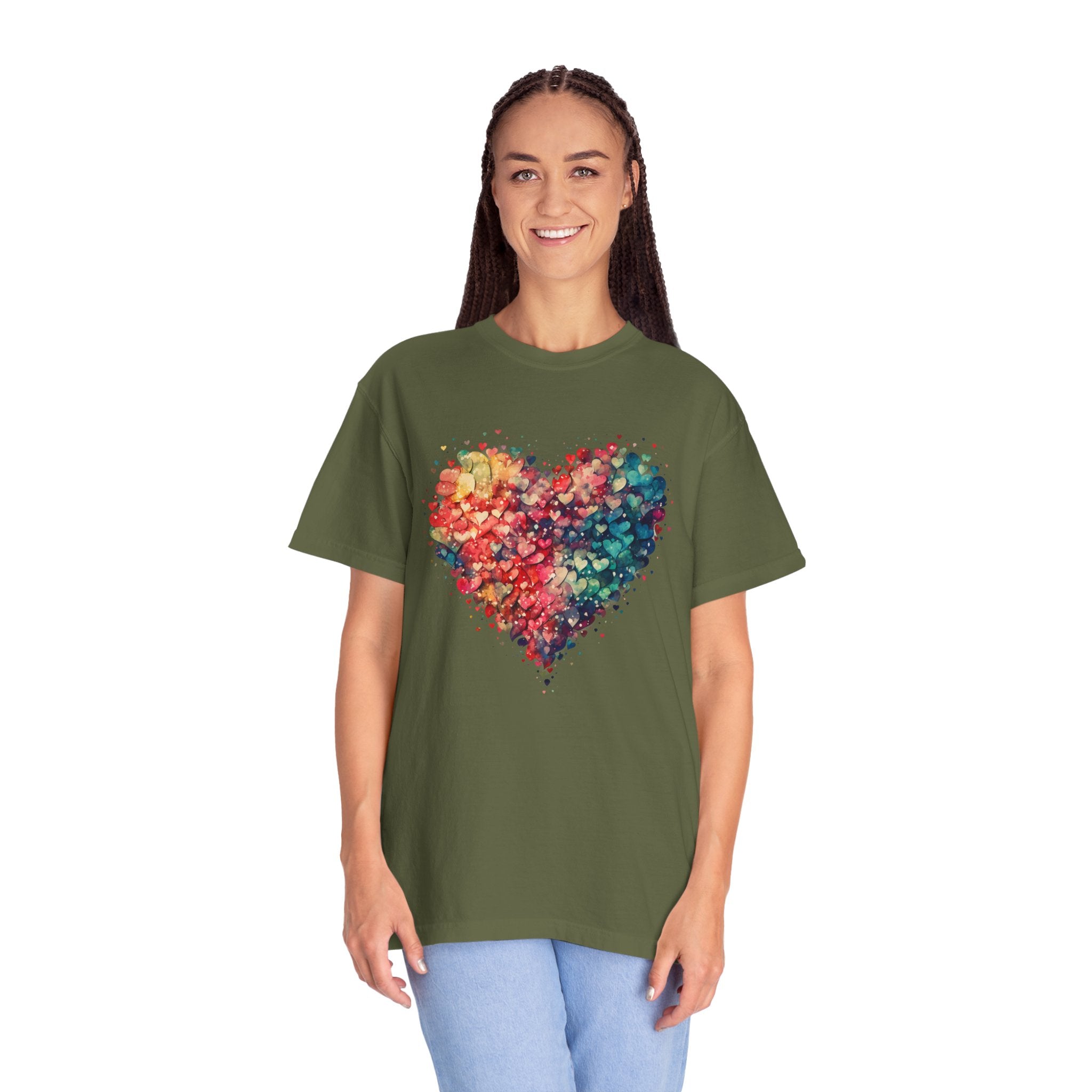 Valentines Watercolor Hearts Shirt, Comfort Color Valentines Day Shirt, Womens Valentines Day Gift, Cute Heart Valentines Love Shirt