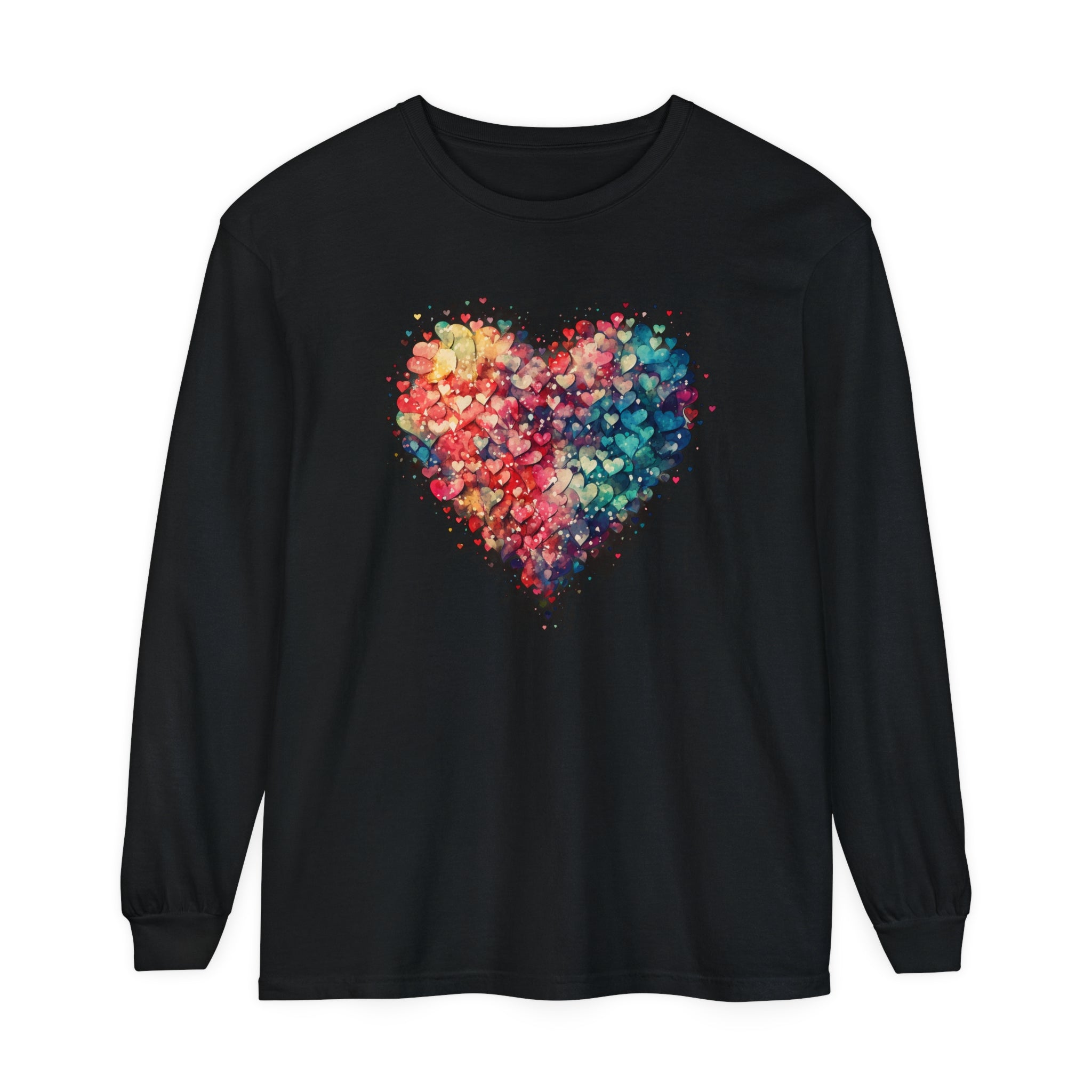 Watercolor Heart Long Sleeve T-Shirt, Colorful Heart Shirt, Cute Heart Valentines Love Long sleeve Tee, Beautiful Watercolor Heart, Hearts Layered Design