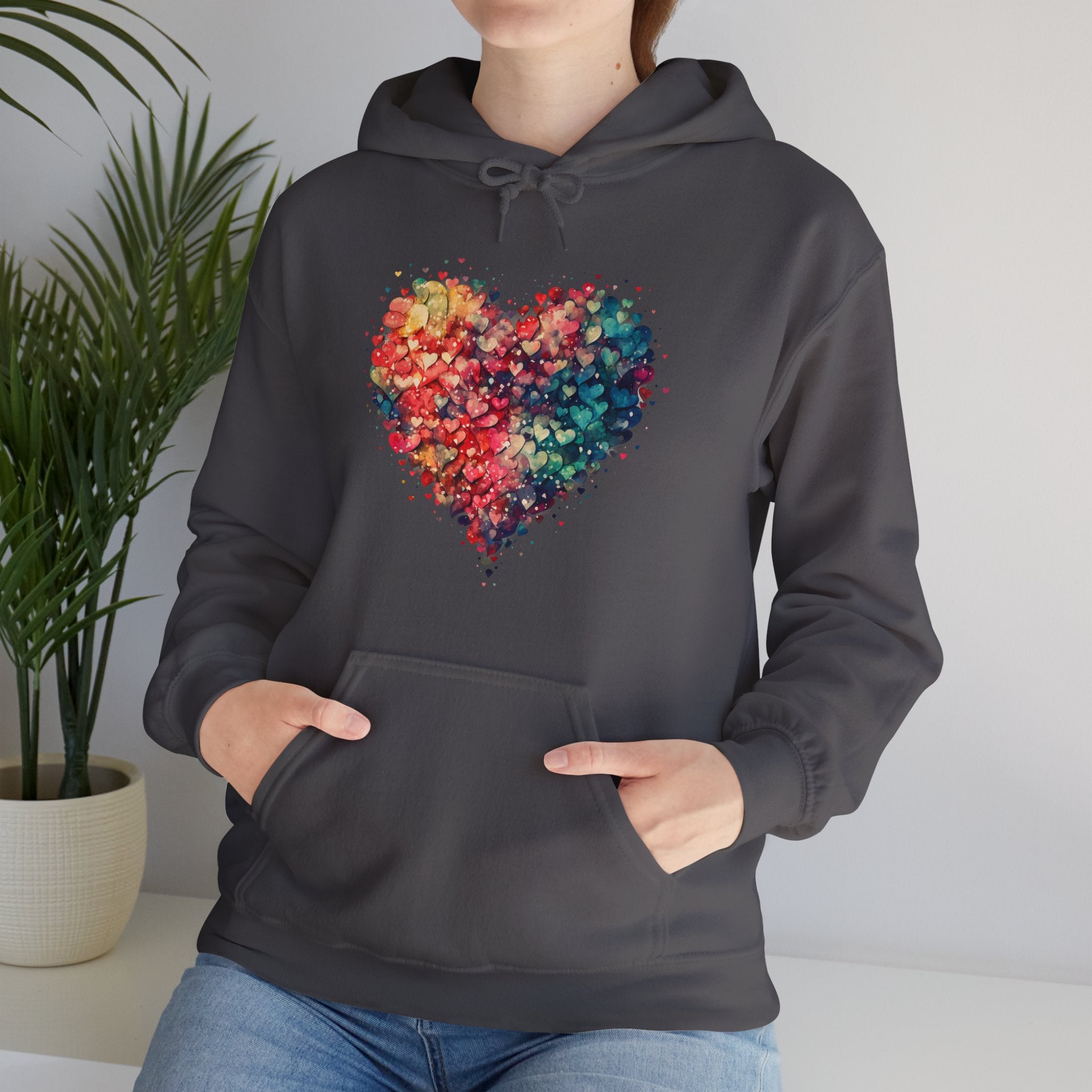 Watercolor Heart Hoodie, Valentine Heart Hooded Sweater, Cute Pocket Hoodie, Colorful Heart Sweatshirt, Minimalist Hoodie, Love Sweatshirt