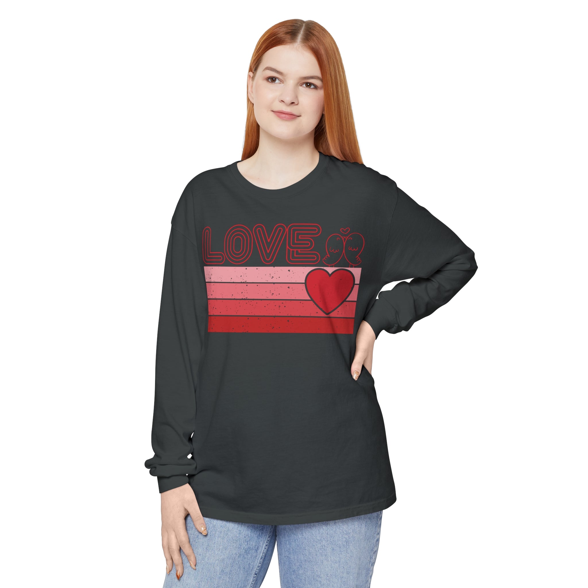 Retro Love Valentines Day Long Sleeve T-Shirt, Valentines Day Shirts For Woman, Heart Shirt, Cute Valentine Shirt, Valentines Day Gift, Valentines Gift