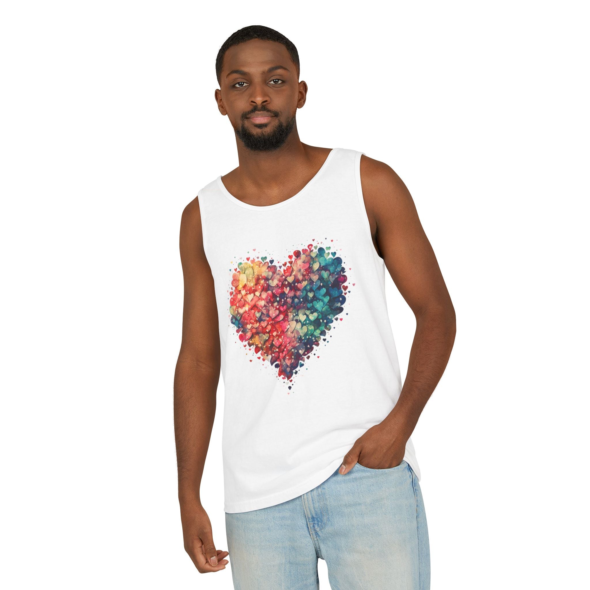 Watercolor Hearts Tank Top, Colorful Heart Shirt, Cute Heart Valentines Love Tank Top, Beautiful Watercolor Heart, Hearts Layered Design, Hearts Tank