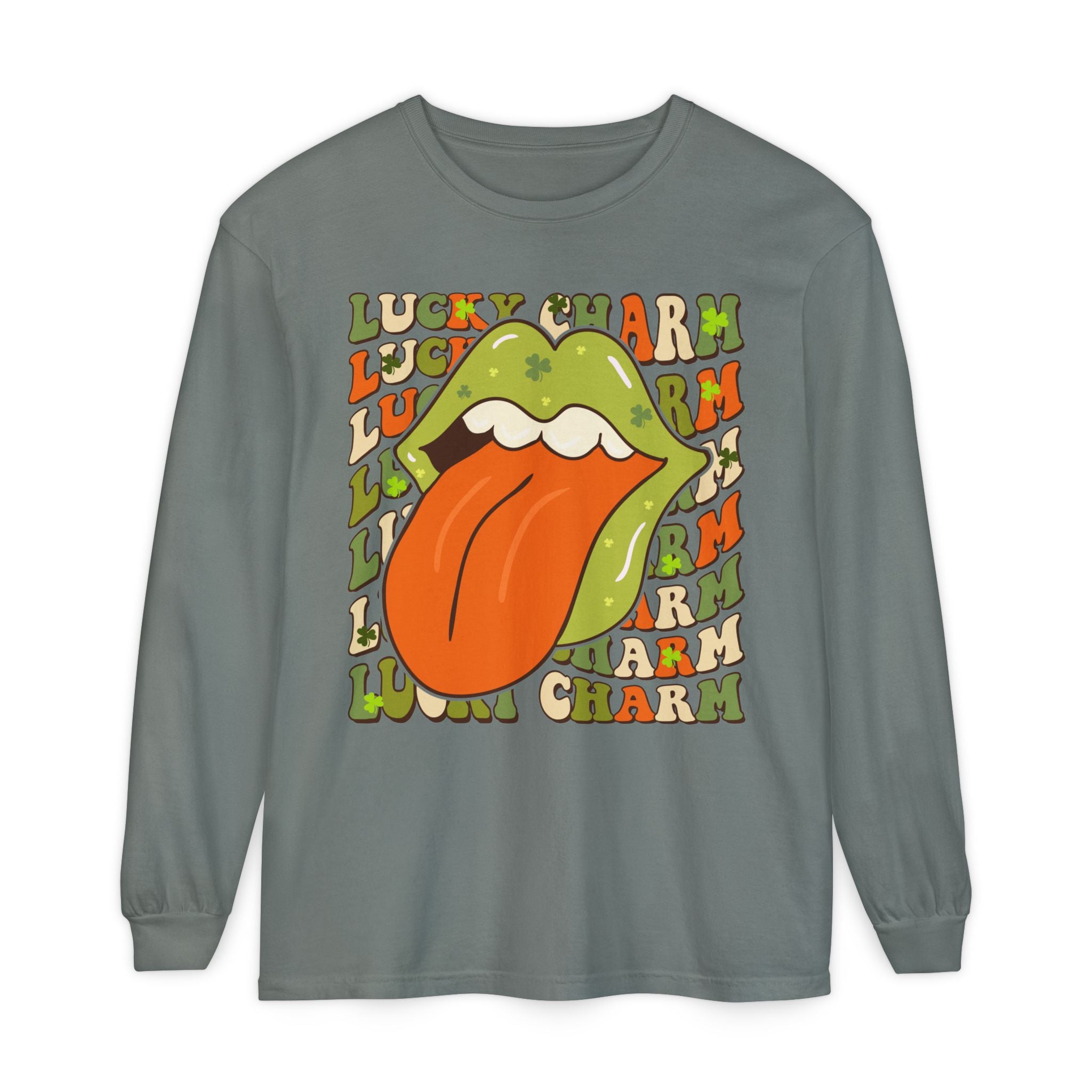 St Patricks Day Lucky Charm Lips Long sleeve T-Shirt, Lucky Shamrock Cute Long Sleeve Shirt, Lucky Irish Shirt, Ireland Drinking Tee