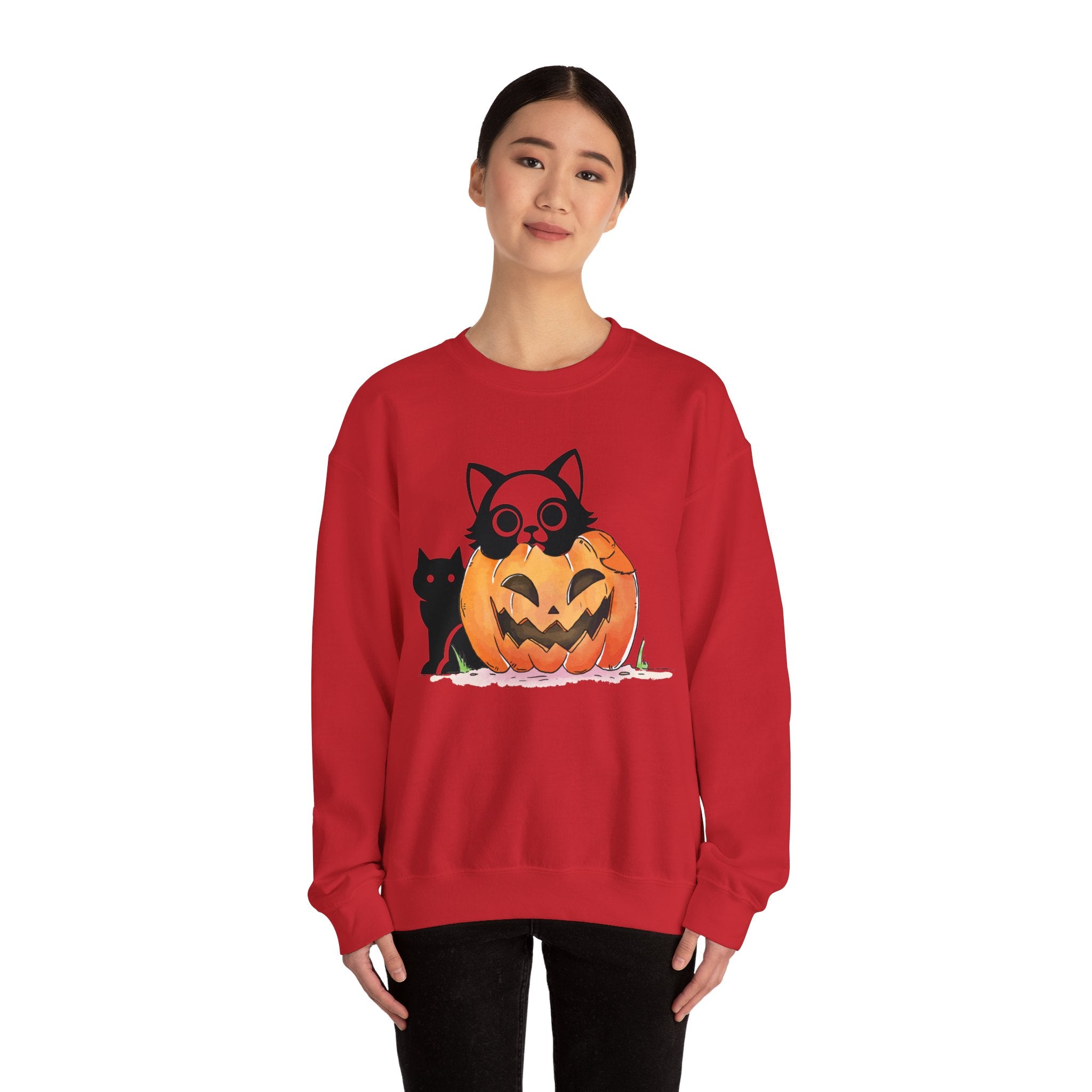 Black Cat Pumpkin Sweatshirt, Halloween Sweatshirt, Pumpkin shirt, Fall Sweatshirt for Women, Halloween Crewneck, Spooky Season, Bat top