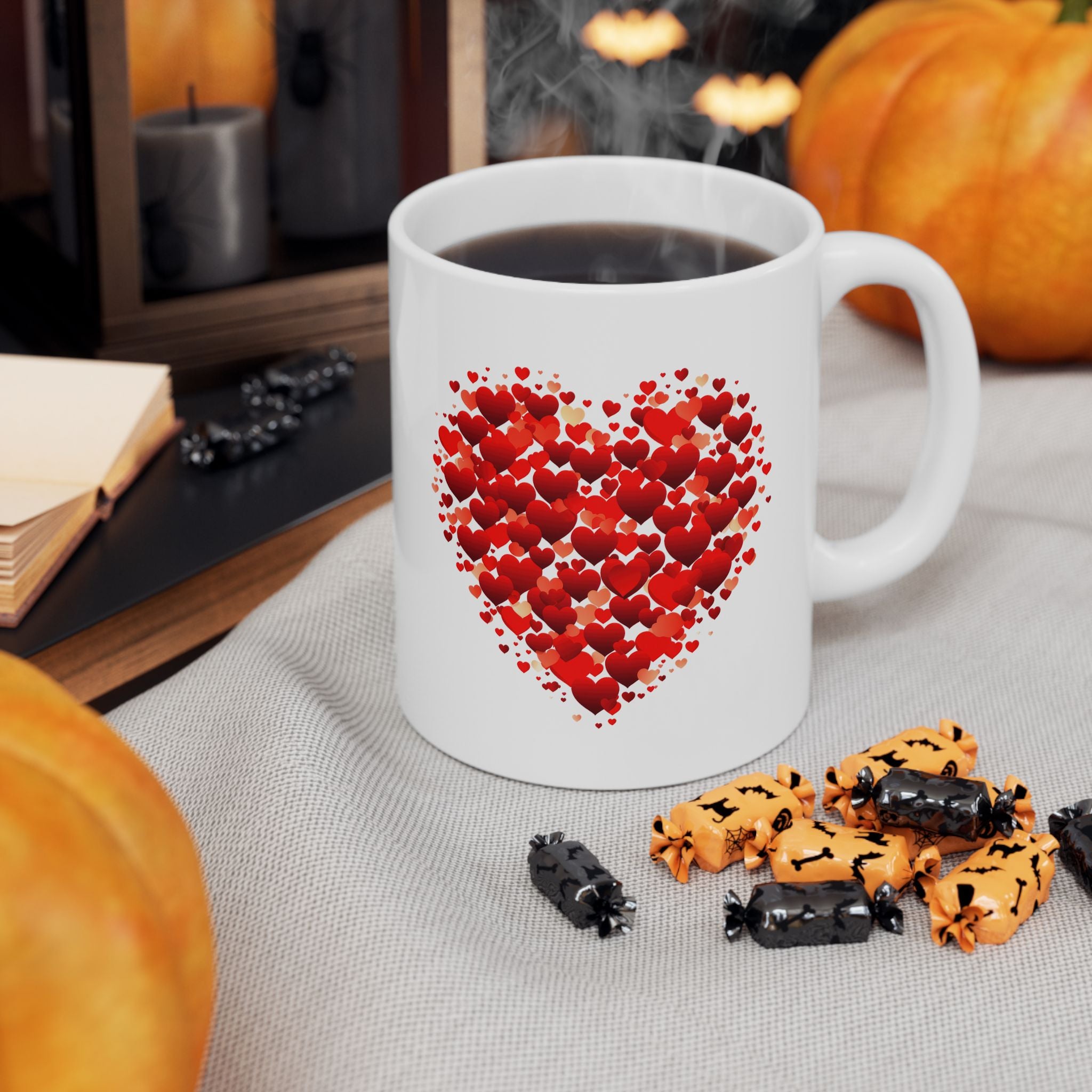 Valentines Day Double Red heart Mug, V-Day Heart Mug, Valentine's Day Mug, Heart Coffee Mug