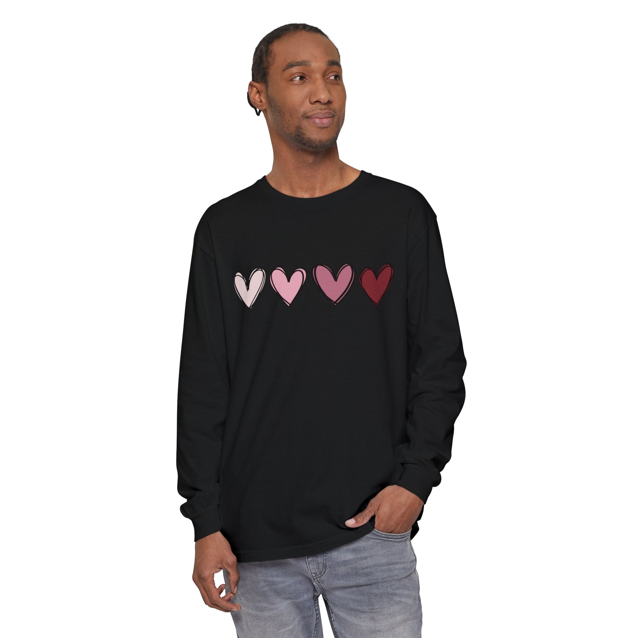 Valentine Double Heart Long Sleeve T-Shirt, Cute Valentine Shirt, Valentine Long Sleeve Shirt, Vintage Valentine Sweatshirt, Love Heart Long Sleeve Tee
